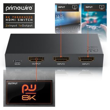 Primewire Audio / Video Matrix-Switch, 2-Port HDMI Splitter, 8K HDMI Switch 2 in 1 Out UHD, mit Fernbedienung