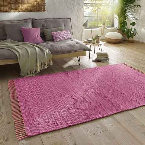 Teppich Flickenteppich TaraCarpet Sylt mit Fransen, TaraCarpet, rechteckig, Höhe: 5 mm, Wohnzimmer Schlafzimmer Küchenteppich nachhaltig berry 060x090