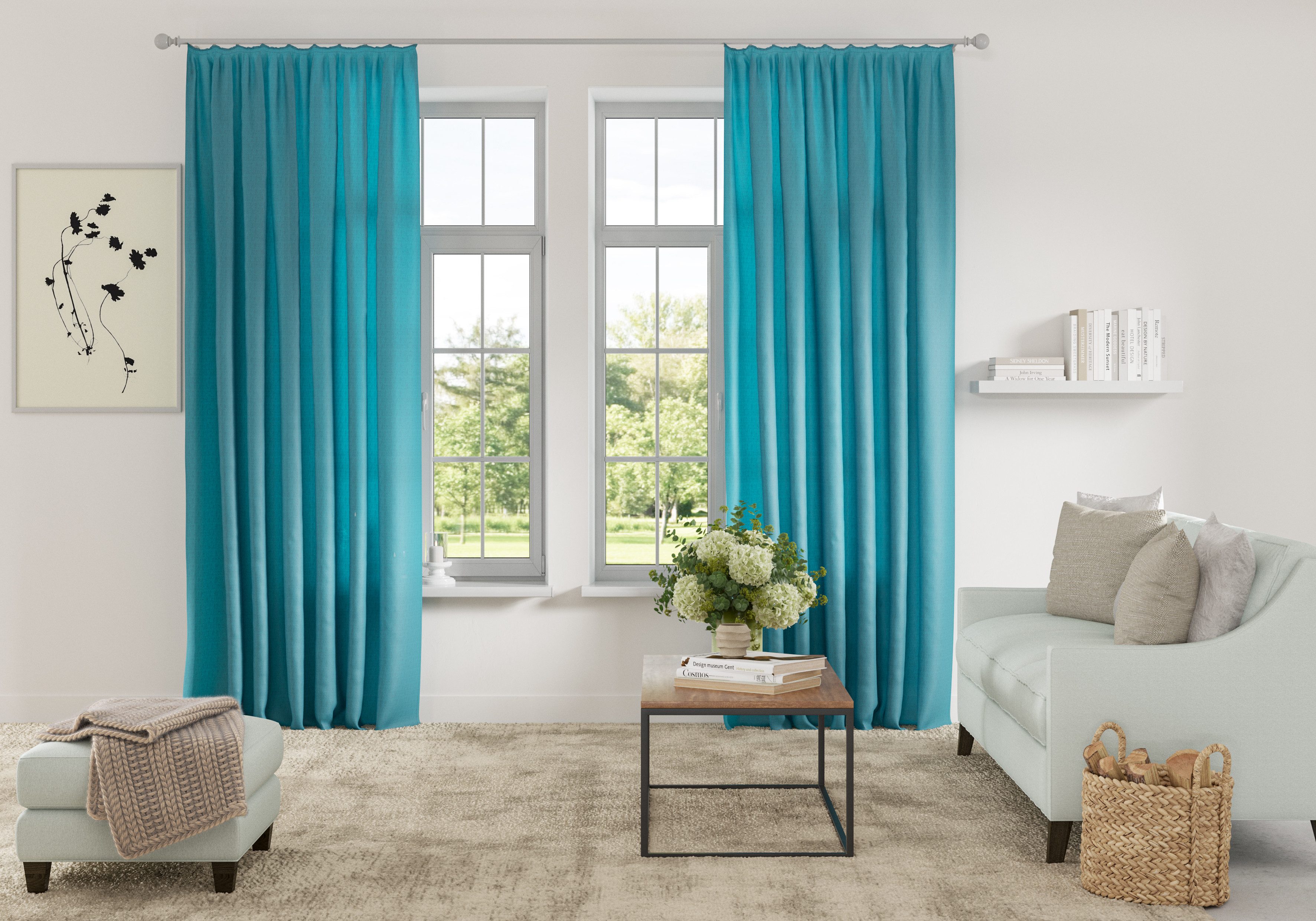 OTTO home Vorhang Parry (2 St), Kräuselband, blickdicht, Polyester, 2-er Set, blickdicht, monochrom, basic, einfarbig, Bestseller