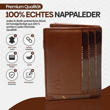 Alcube Geldbörse Magic Wallet (Elegantem Design I RFID Geldbeutel für Herren & Damen aus 100% echtem Leder mit Platz für 8 Karten und Münzfach), Mini Geldbörse als Geschenk für Männer