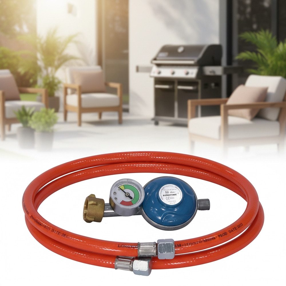 Mucola Gasgrill Gas Schlauch + Druckminderer inkl. Manometer Gasregler Propan Butan, Stück, Inkl. Manometer