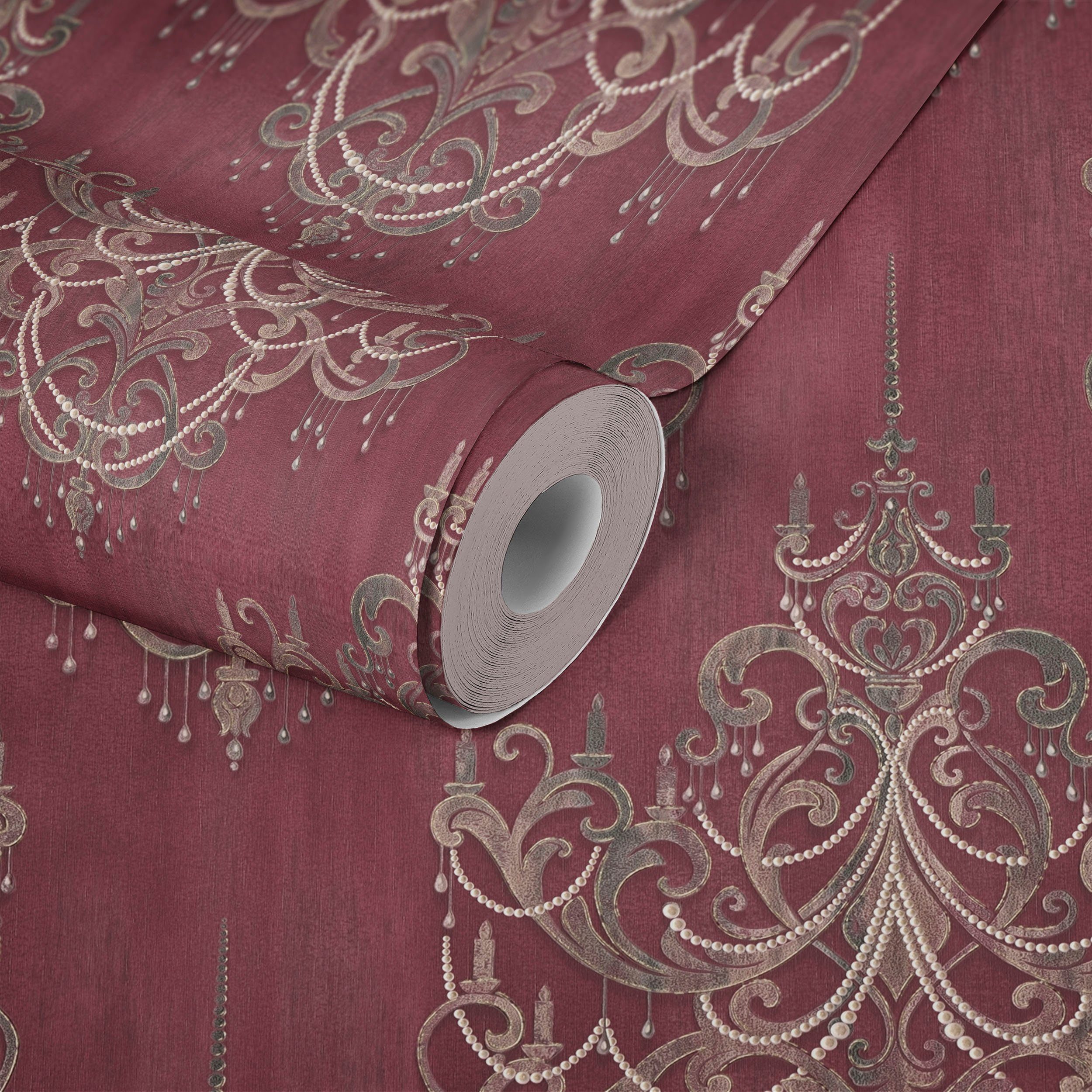Mata living Hari, Barock walls Tapete Barock, Vliestapete Ornament ornamental, strukturiert, gemustert, dunkelrot/rosa