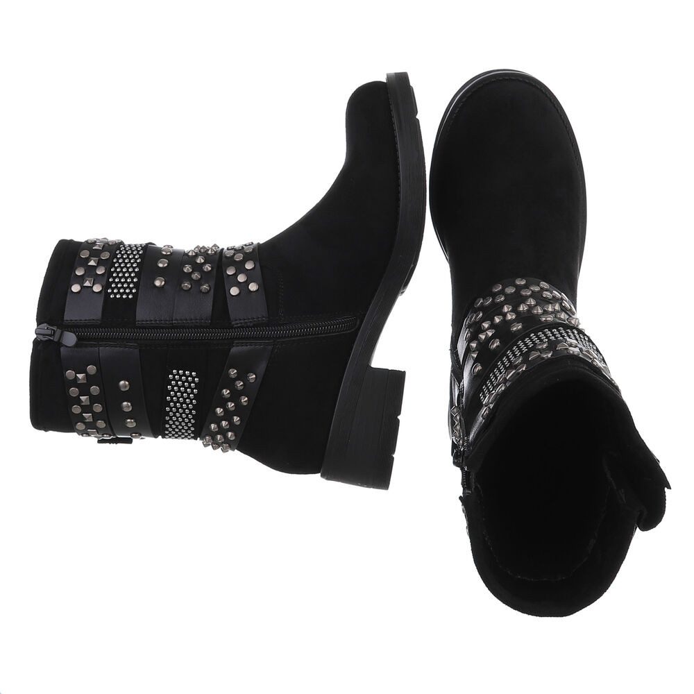Ital-Design Rebellische Damen Boots mit Nieten und Riemen Stiefelette (9072 günstig online kaufen