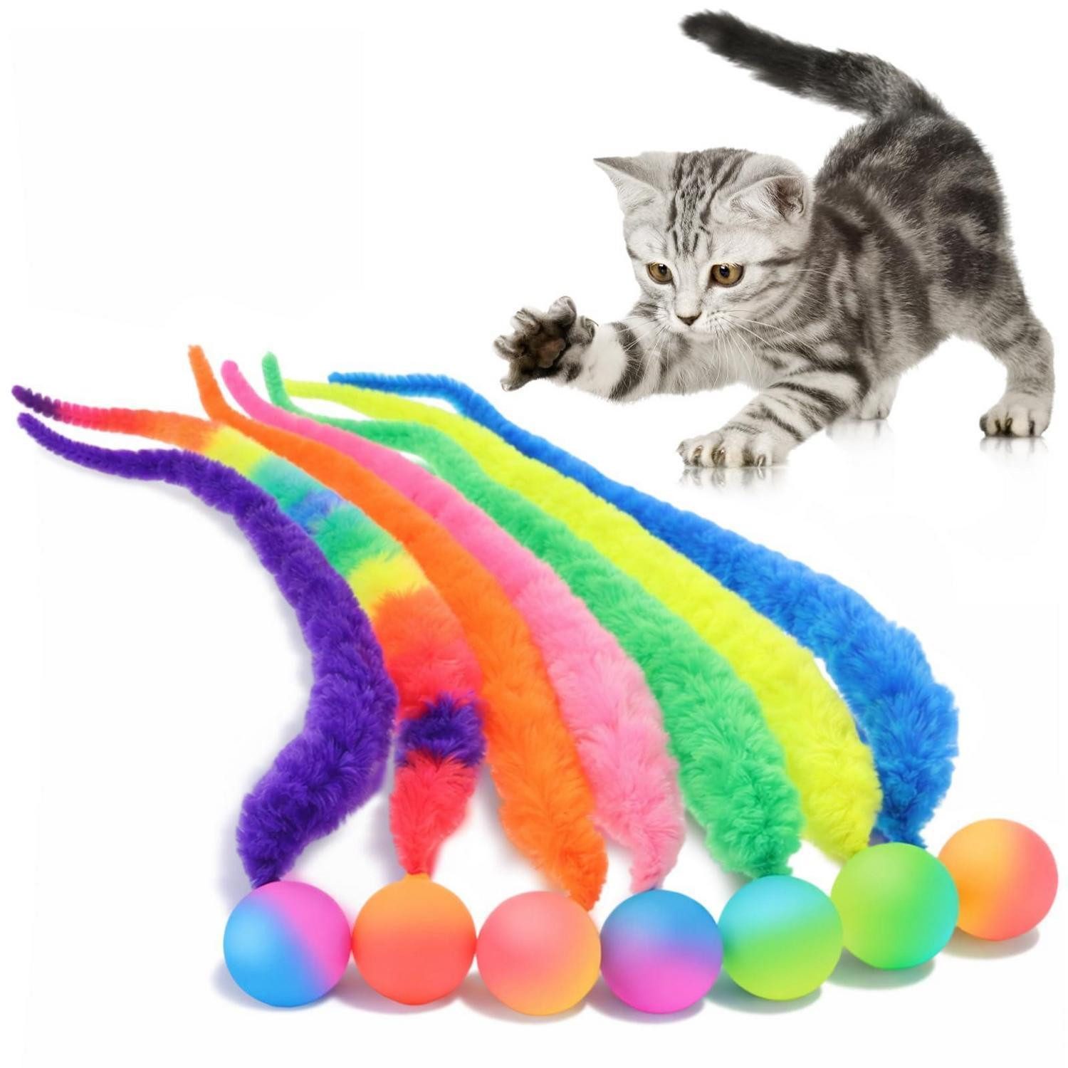 LuxusKollektion Tier-Beschäftigungsspielzeug 7tlg Katzenspielzeug-Set Wurm & Ball, Textil