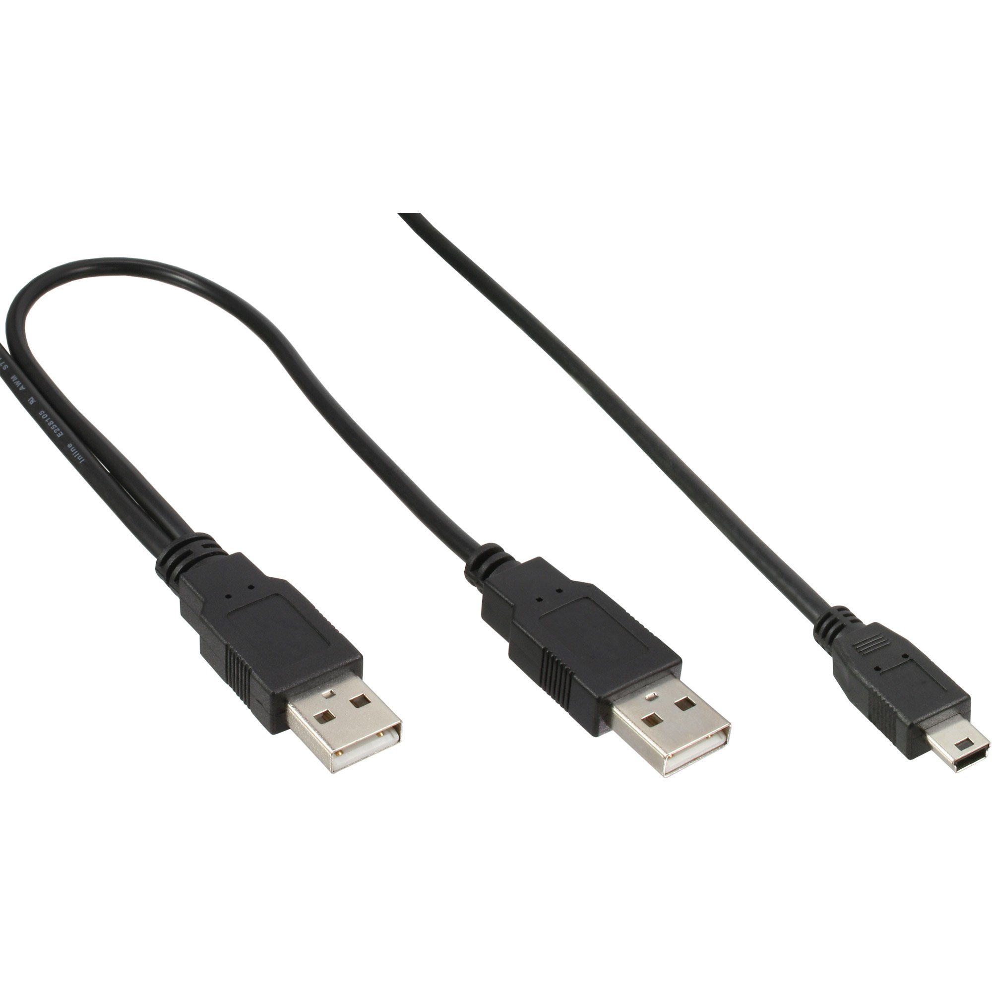 InLine® USB Mini-Y-Kabel, 2x Stecker A an Mini-B Stecker (5pol), 1,5m USB-Kabel