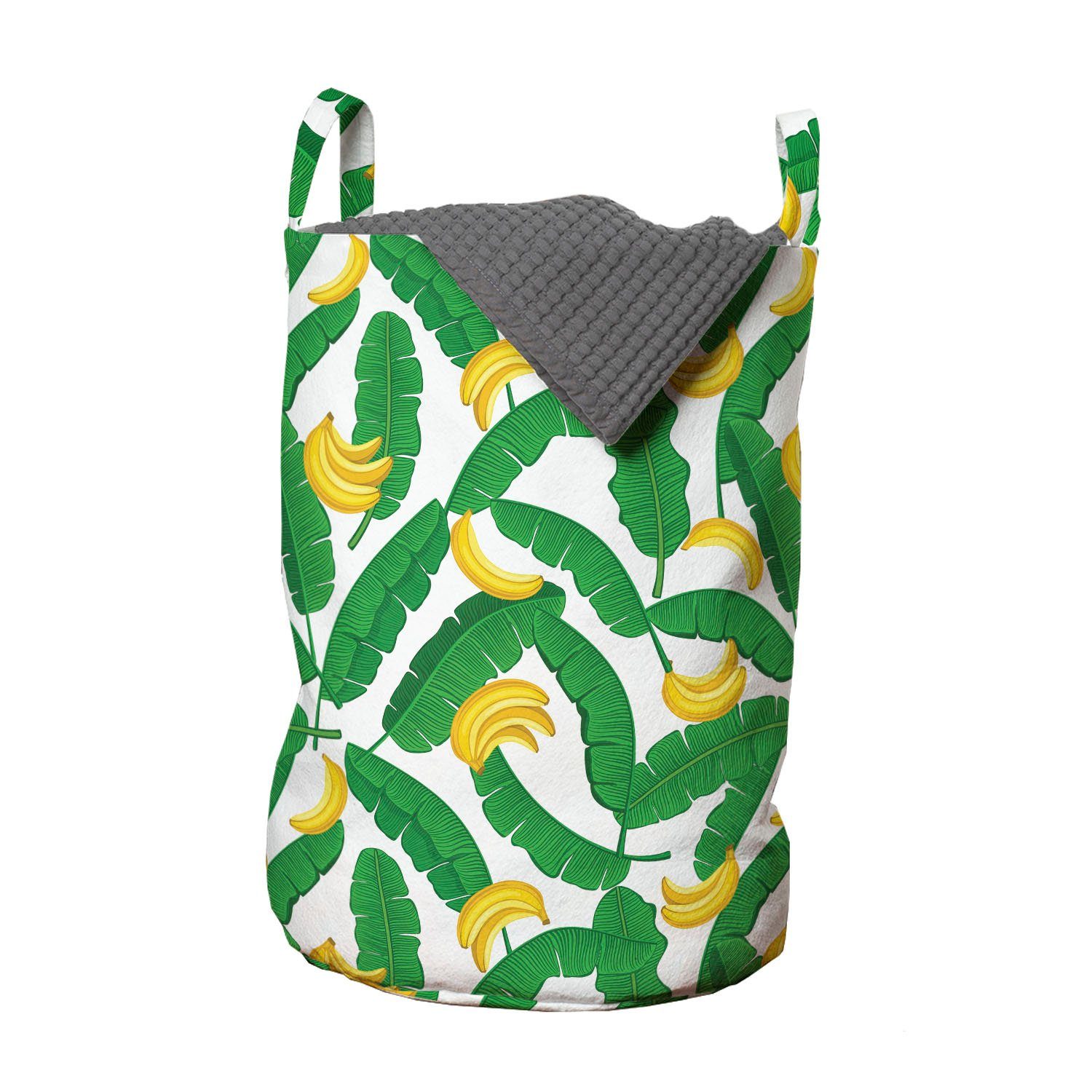 Abakuhaus Wäschesäckchen Wäschekorb mit Griffen Kordelzugverschluss für Waschsalons, Natur Banana Art