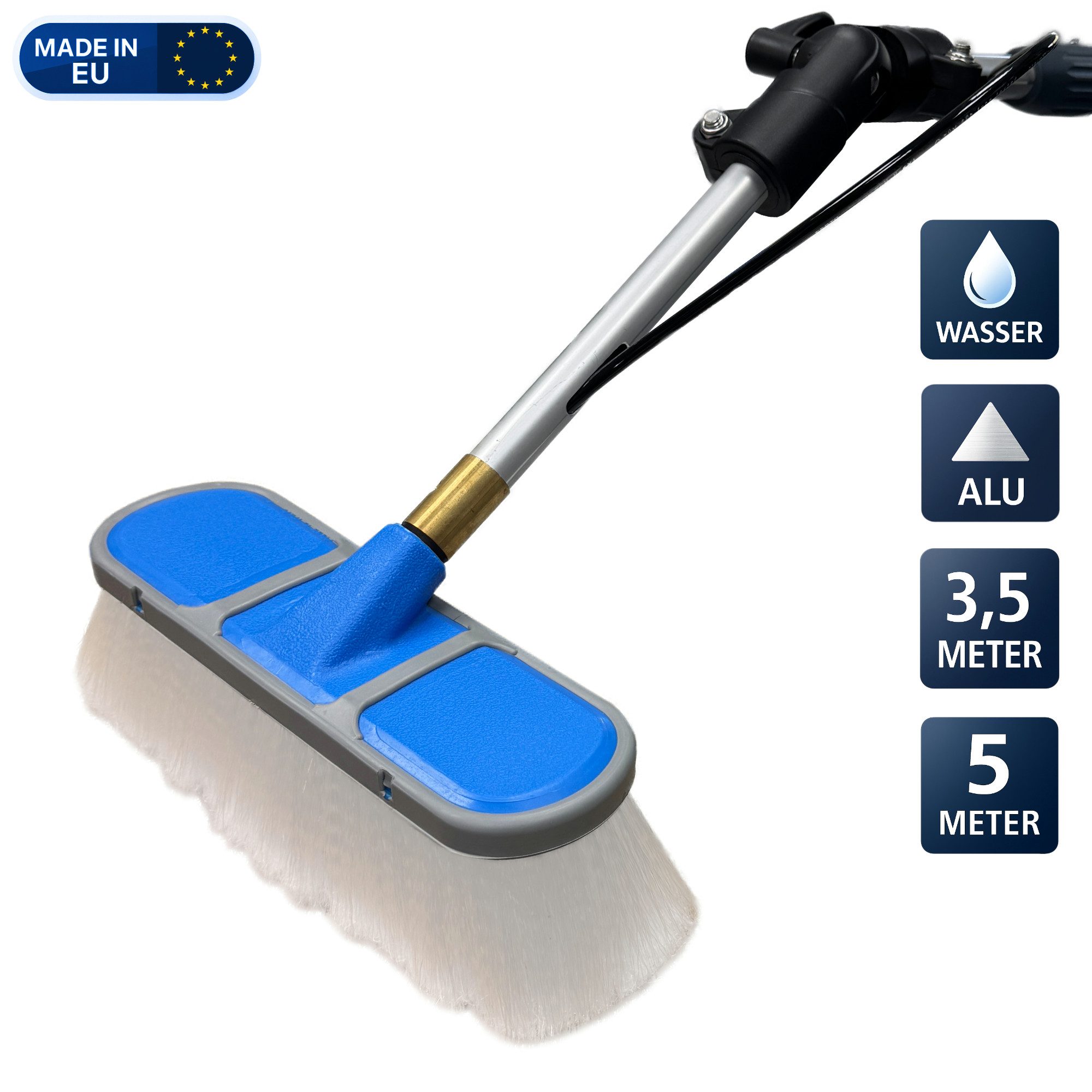 Bürsten-Baumgartner Reinigungsbürste Wasserteleskopstange PREMIUM-Set Solar, Teleskopstange, Wasserschlauch, Waschbürste, Winkelgelenk, Gardena-Schlauchanschluss, (Komplettset, 4-tlg), Reinigung von PV- / Solaranlagen, Glasflächen und Wintergärten