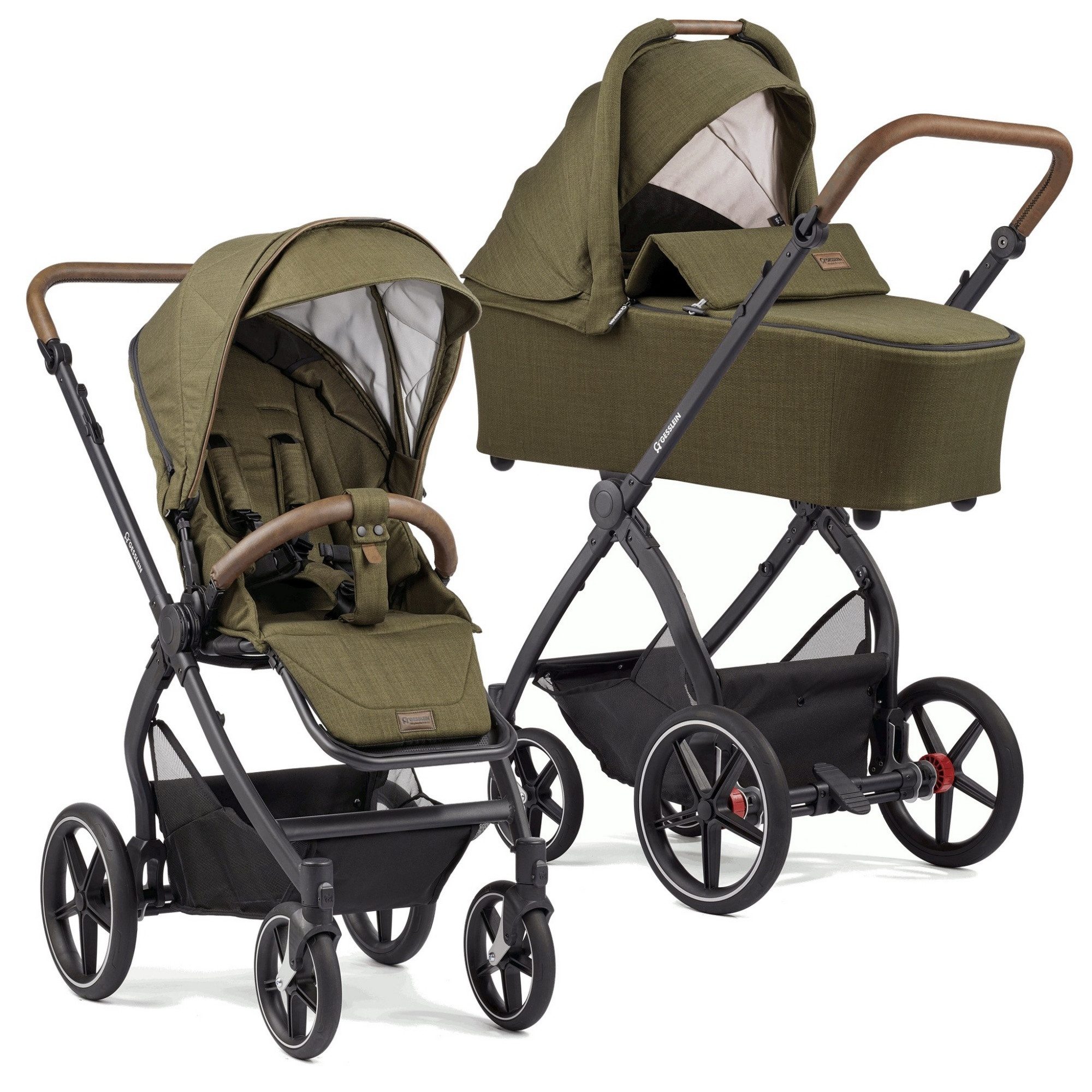 Gesslein Kombi-Kinderwagen Gesslein FX4 Style Kinderwagen Set mit Babywanne moos 389389