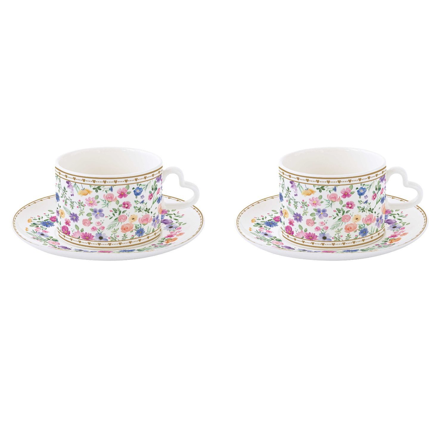 EasyLife Tasse Mon Amour, Porzellan, Spülmaschinengeeignet, Mehrfarbig, Herzen & Blumen, H: 6.5cm