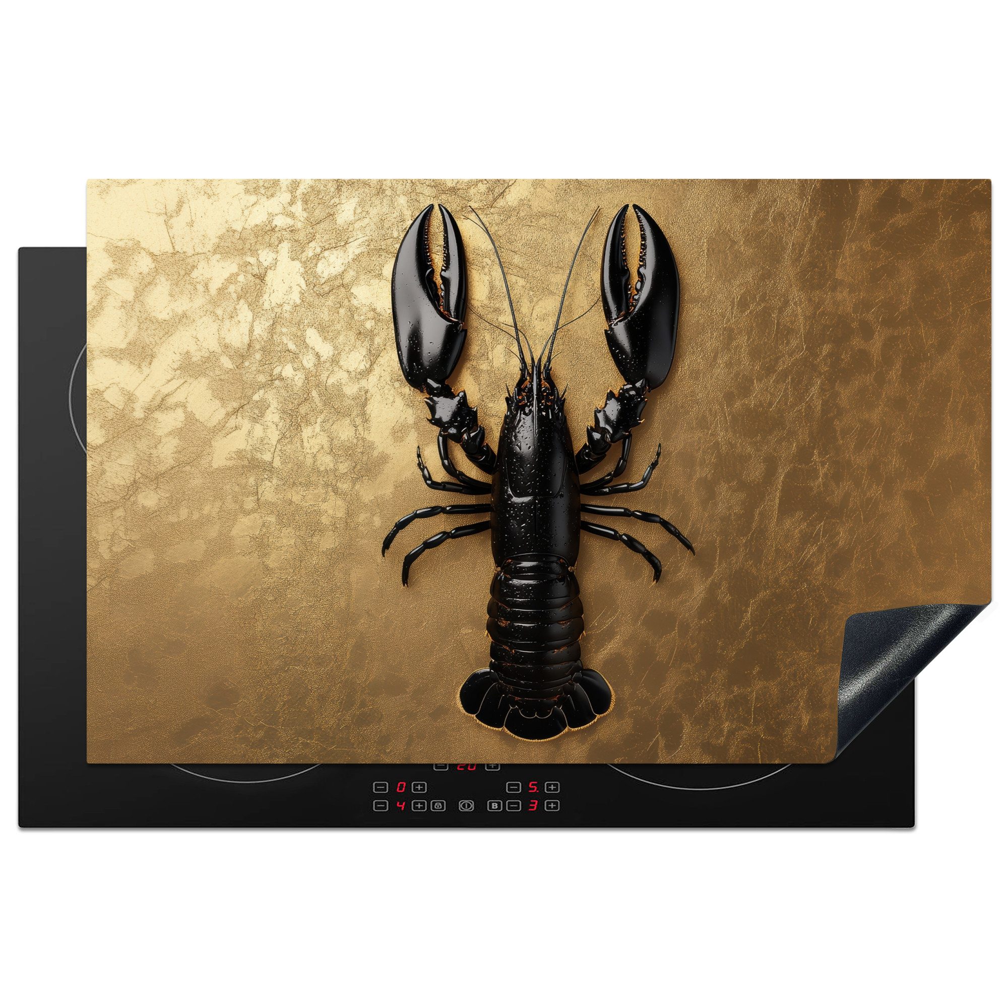 MuchoWow Herd-Abdeckplatte Krebs - Schwarz - Gold - Luxus, Vinyl, (1 tlg), Kochfeld Abdeckung Ceranfeld, Induktionsschutzmatte, 81x52 cm