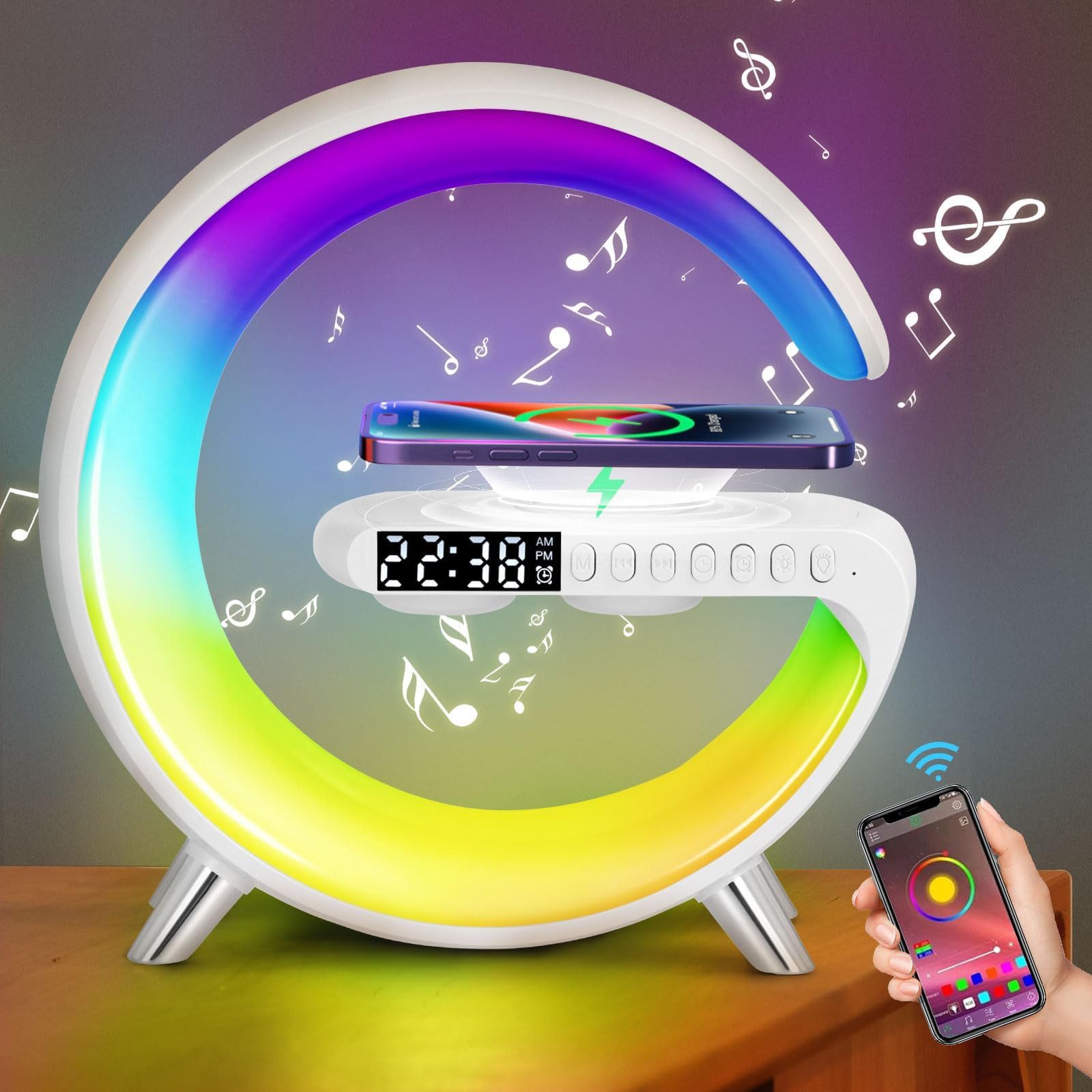 feinlux 3 in 1 Bluetooth-Lautsprecher Bluetooth-Lautsprecher (Dimmbare Nachtlicht Touch Lampe Alarm Clock Mit Musiksynchronisierung)