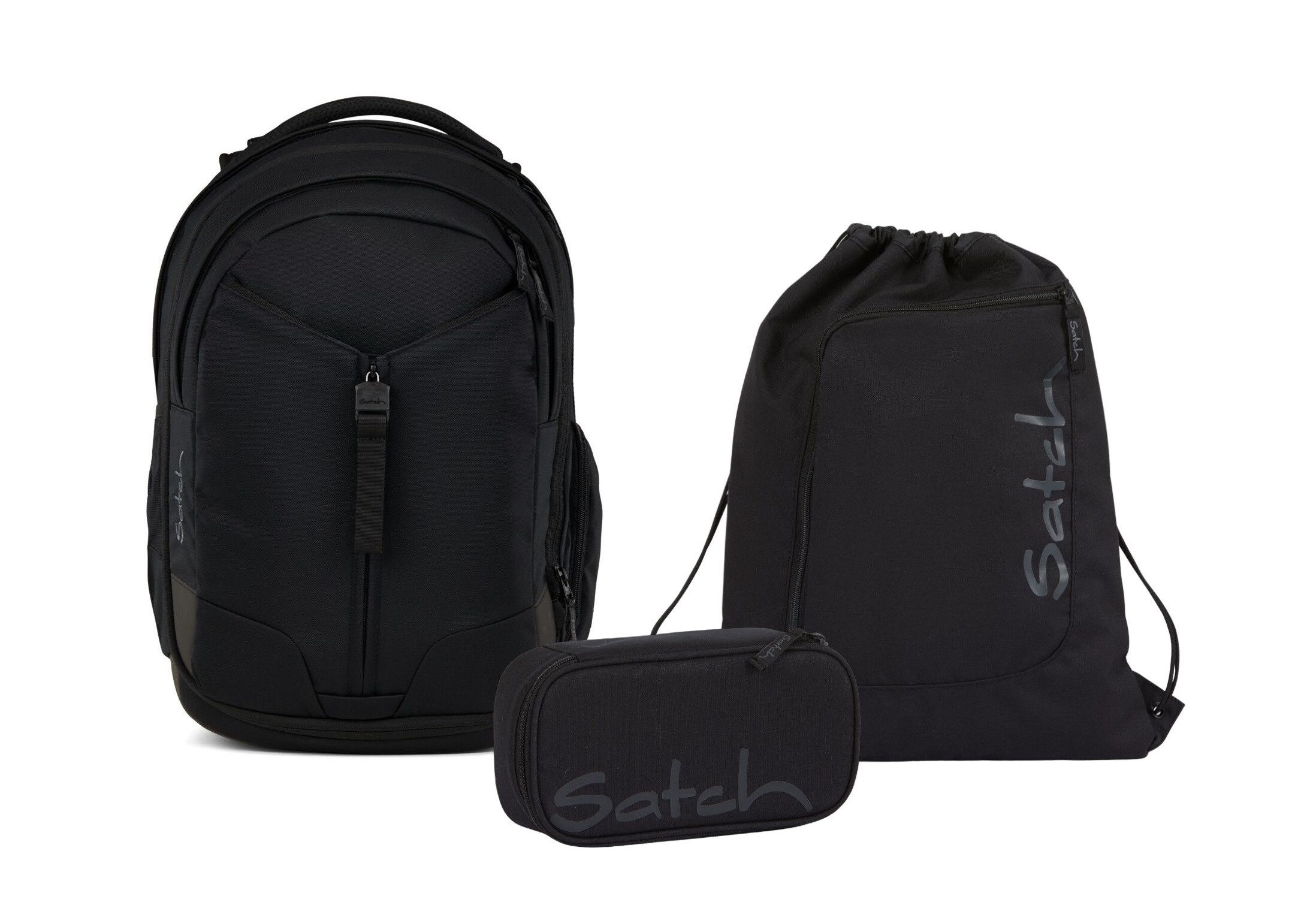 Satch Schulranzen Schulrucksack-Set MATCH Blackjack 3-teilig (3-teilig), Schulranzen, ergonomisch, 30 + 5 Liter