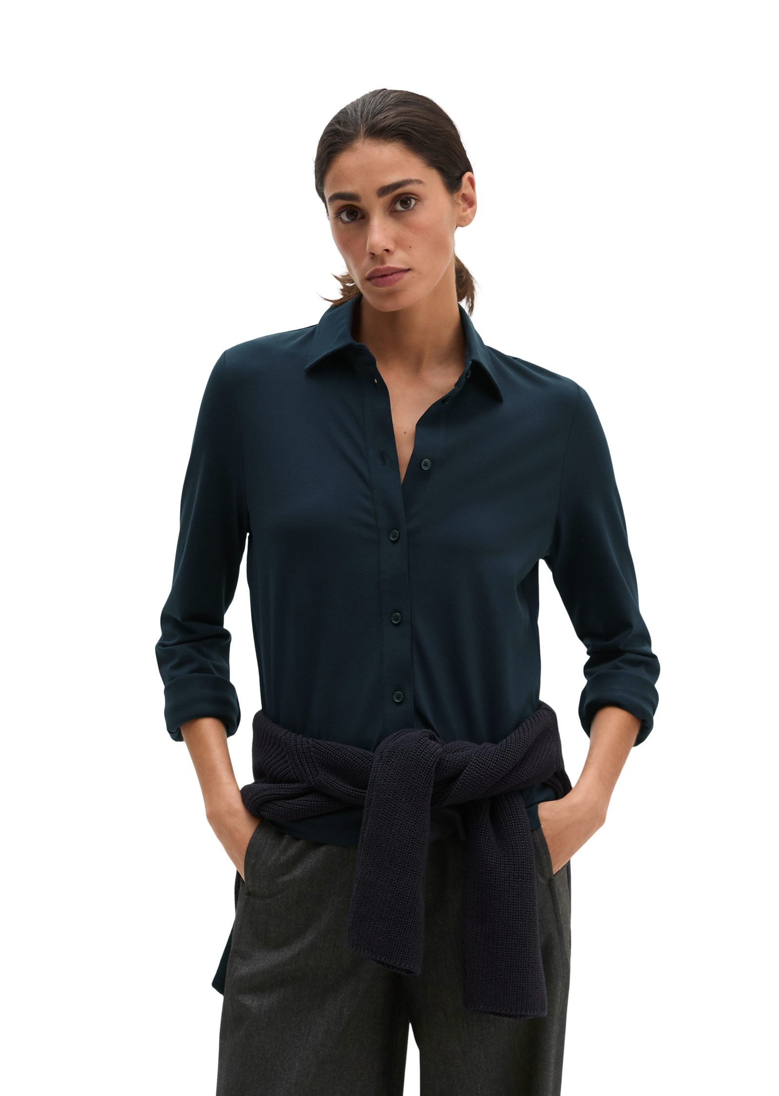 Marc O'Polo Hemdbluse aus Stretch-Baumwolle mit Paper-Finish