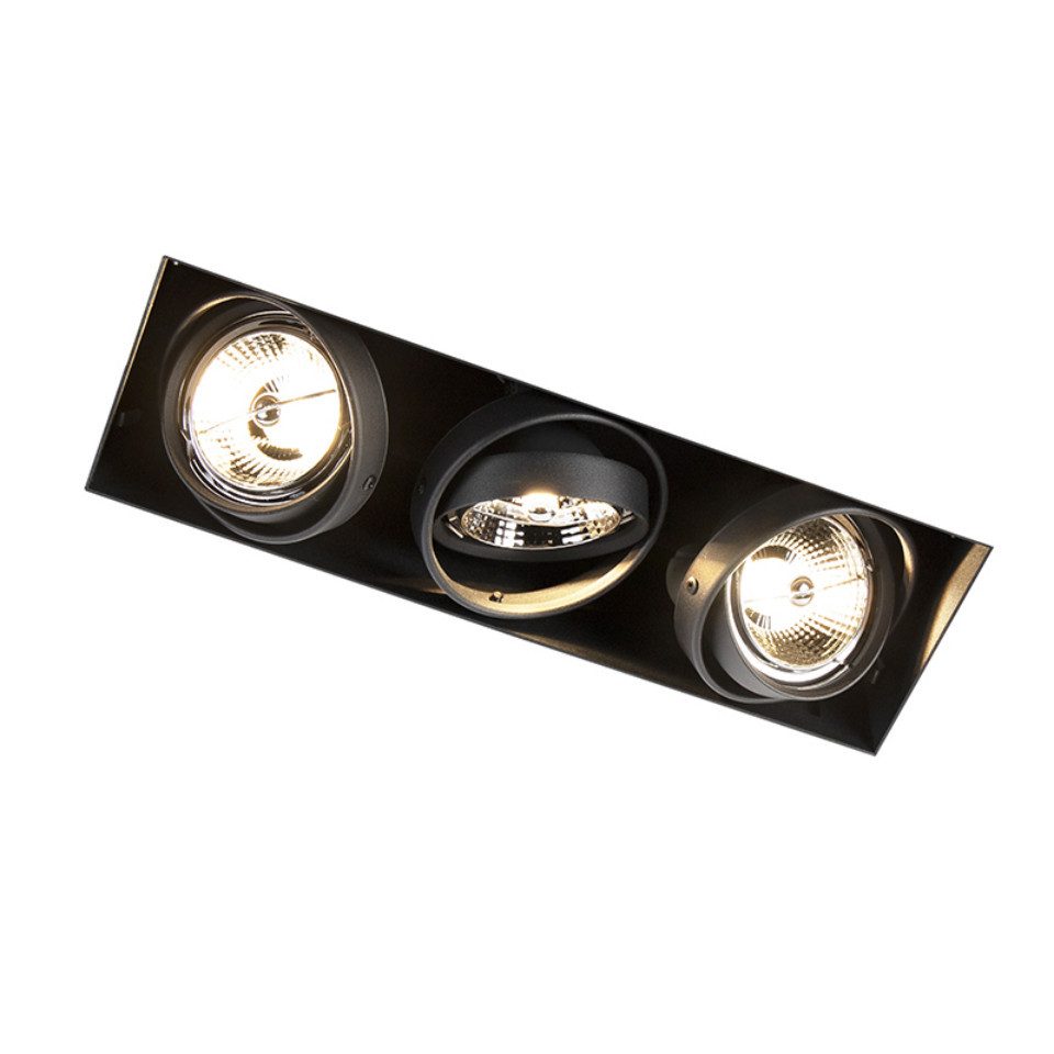 Qazqa LED Einbaustrahler Oneon trimless 70, ohne Leuchtmittel, GU10, Schwarz, Modern, Stahl, 3-flammig
