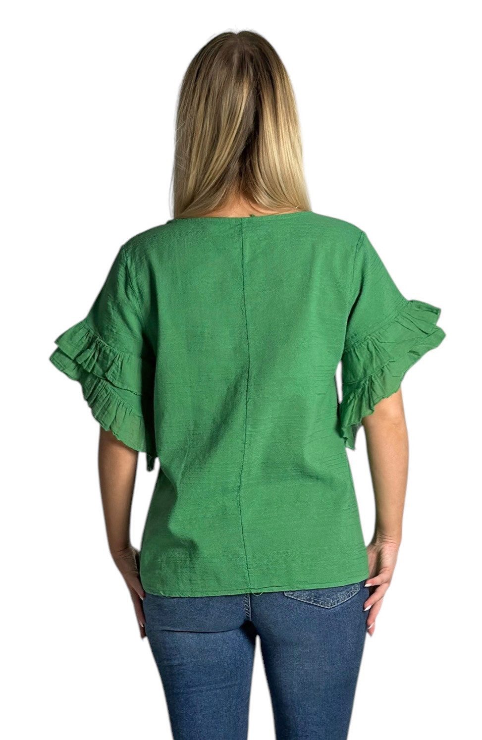 Mississhop Kurzarmshirt Charmantes Volant-Ärmel-Shirt – 100% Baumwolle M. 389