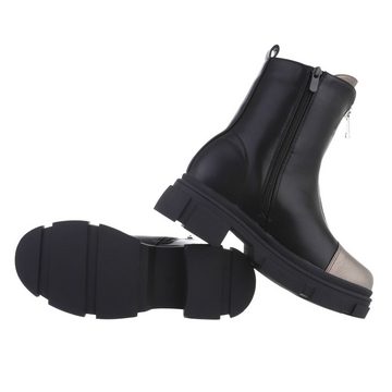 Ital-Design Damen Freizeit Stiefelette Blockabsatz Plateaustiefeletten in Schwarz