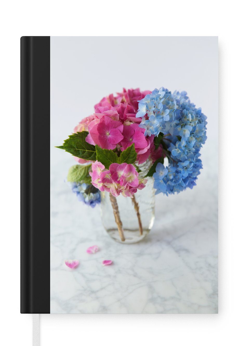 Hortensien Journal, Vase, einer aus frisch Merkzettel, 98 Notizbuch Seiten, Tagebuch, Haushaltsbuch geschnittenen Notizheft, A5, in Blumenstrauß MuchoWow