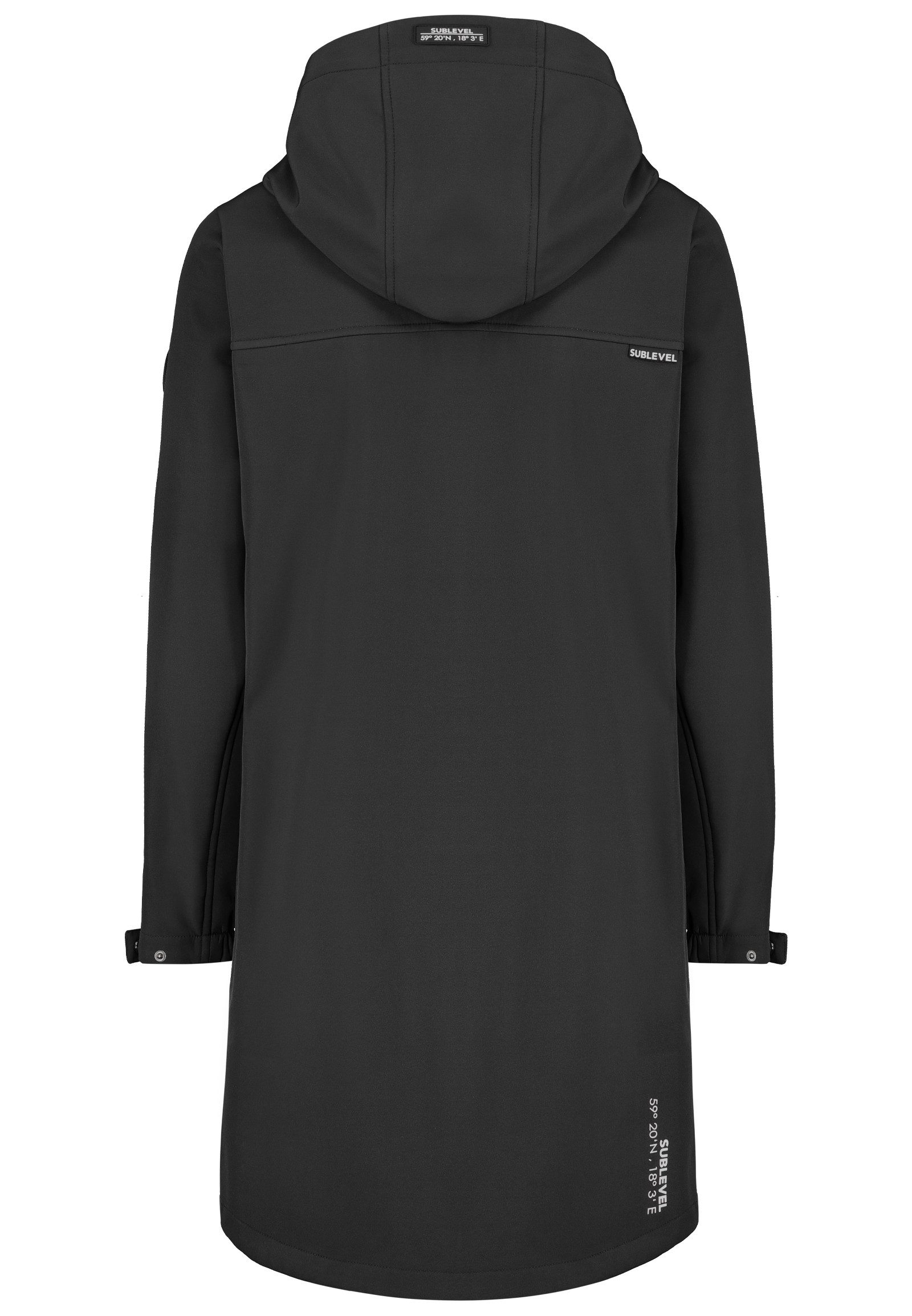 SUBLEVEL Langmantel Funktionsmantel mit Kapuze und Reißverschluss-Taschen Softshell Outerwear