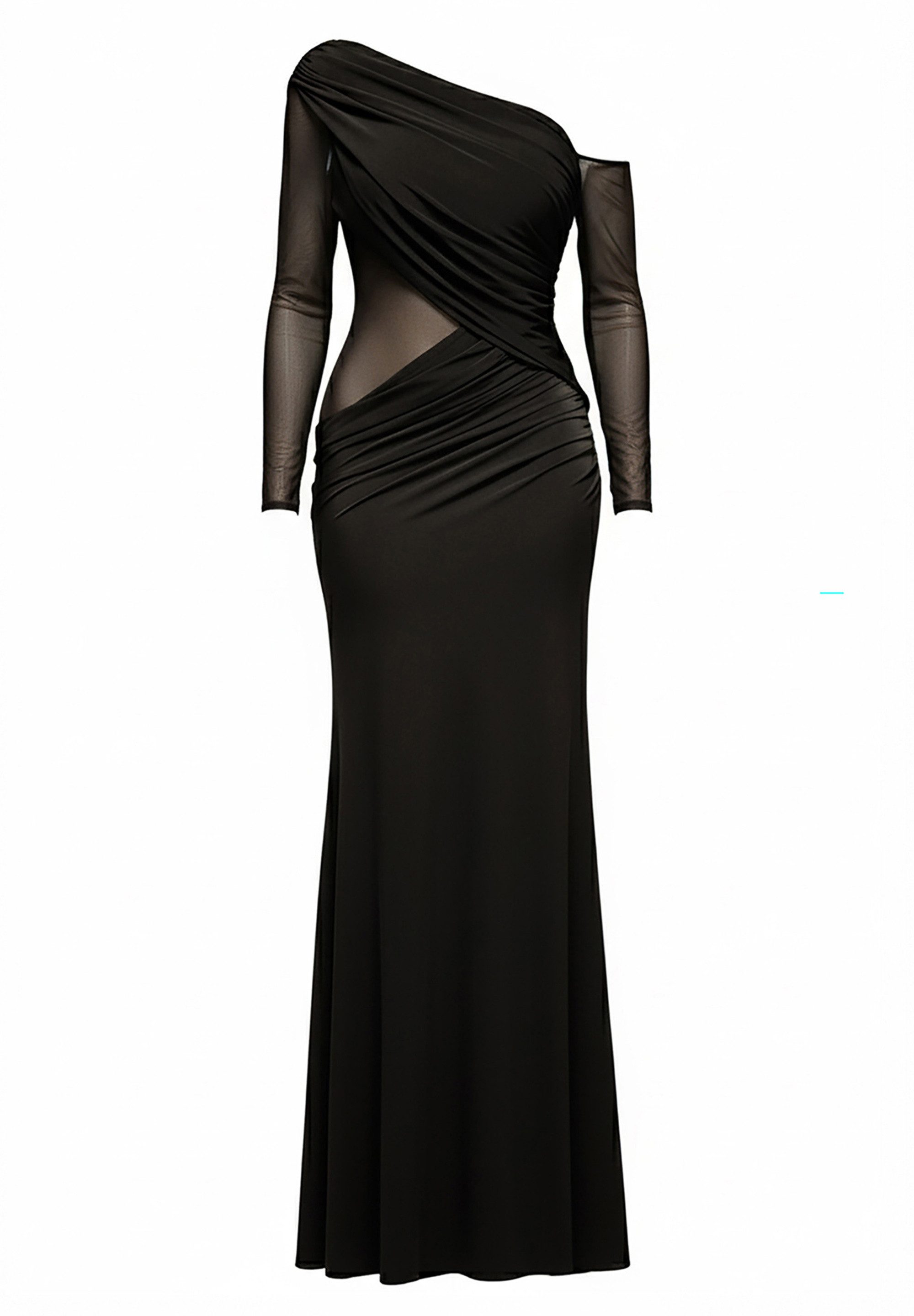 Goddiva Maxikleid Gathered Cowl Asymmetric Mesh And Soft Touch Maxi Dress L günstig online kaufen