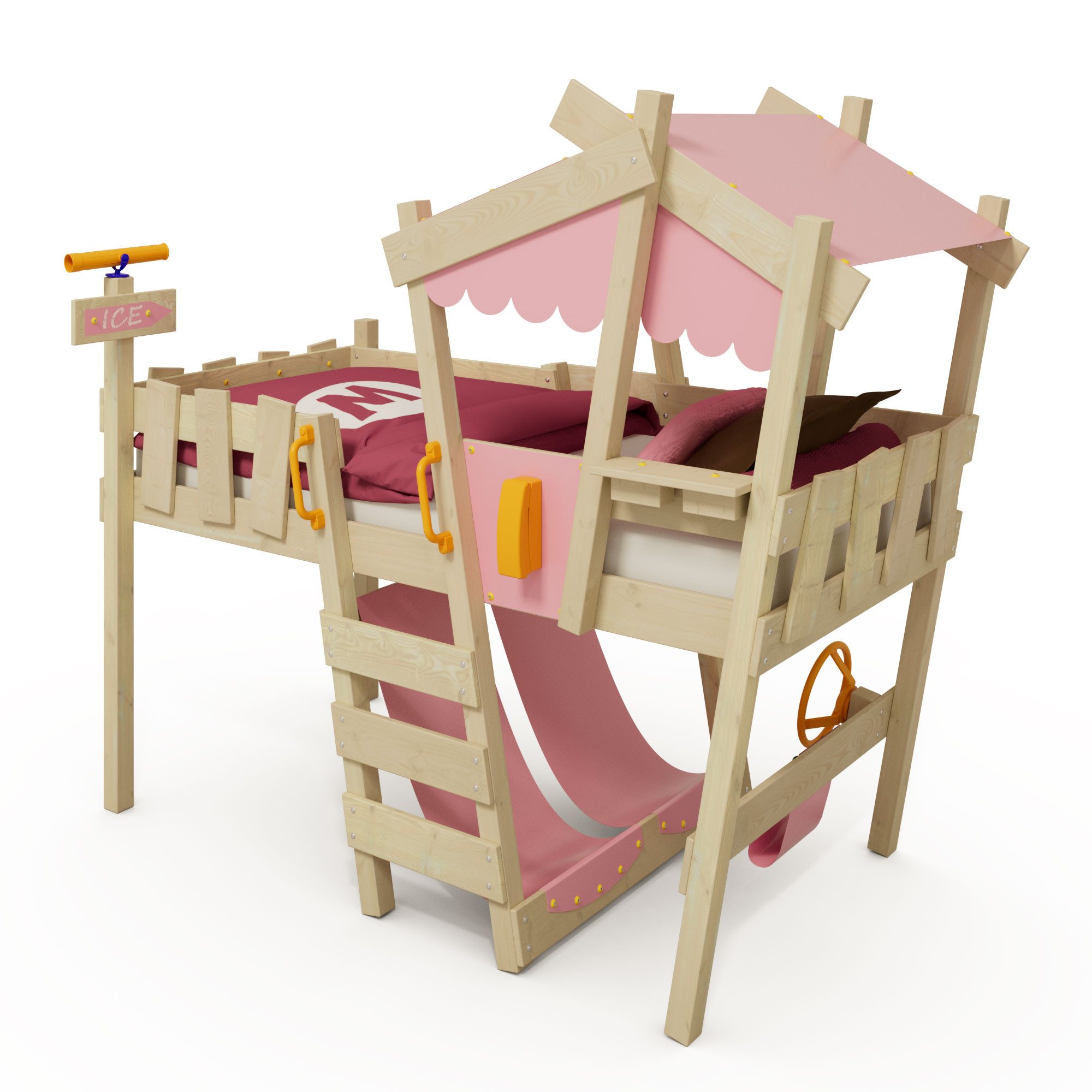 Wickey Kinderbett CrAzY Snuggy Massivholz-Hochbett mit Leiter, Lenker & Rut günstig online kaufen