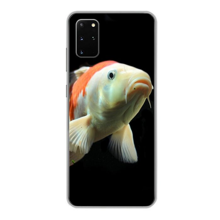 MuchoWow Handyhülle Ein Koi-Karpfen mit orangefarbenen Details vor einem schwarzen Phone Case Handyhülle Samsung Galaxy S20 Plus Silikon Schutzhülle