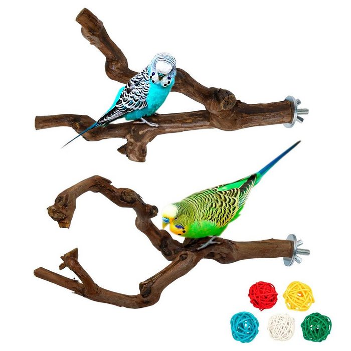 BEARSU Tier-Intelligenzspielzeug 2 Stück Natur Sitzstangen Set für Vögel Wildes Traubenholz Sitzstangen (2-tlg) für Vogelschleifklauen Klettern Stehend Vogelkäfig Zubehör