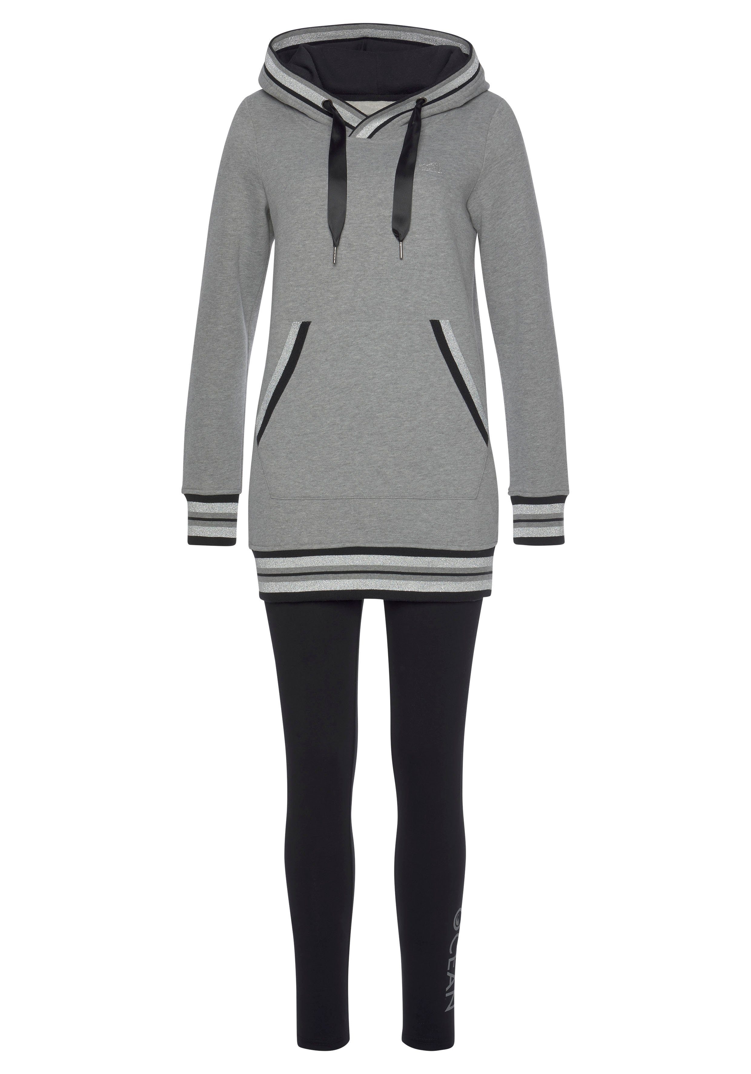 grey (2-tlg., Athleisure Joggingsuit mit Ocean melange/black Leggings) Jogginganzug Sportswear