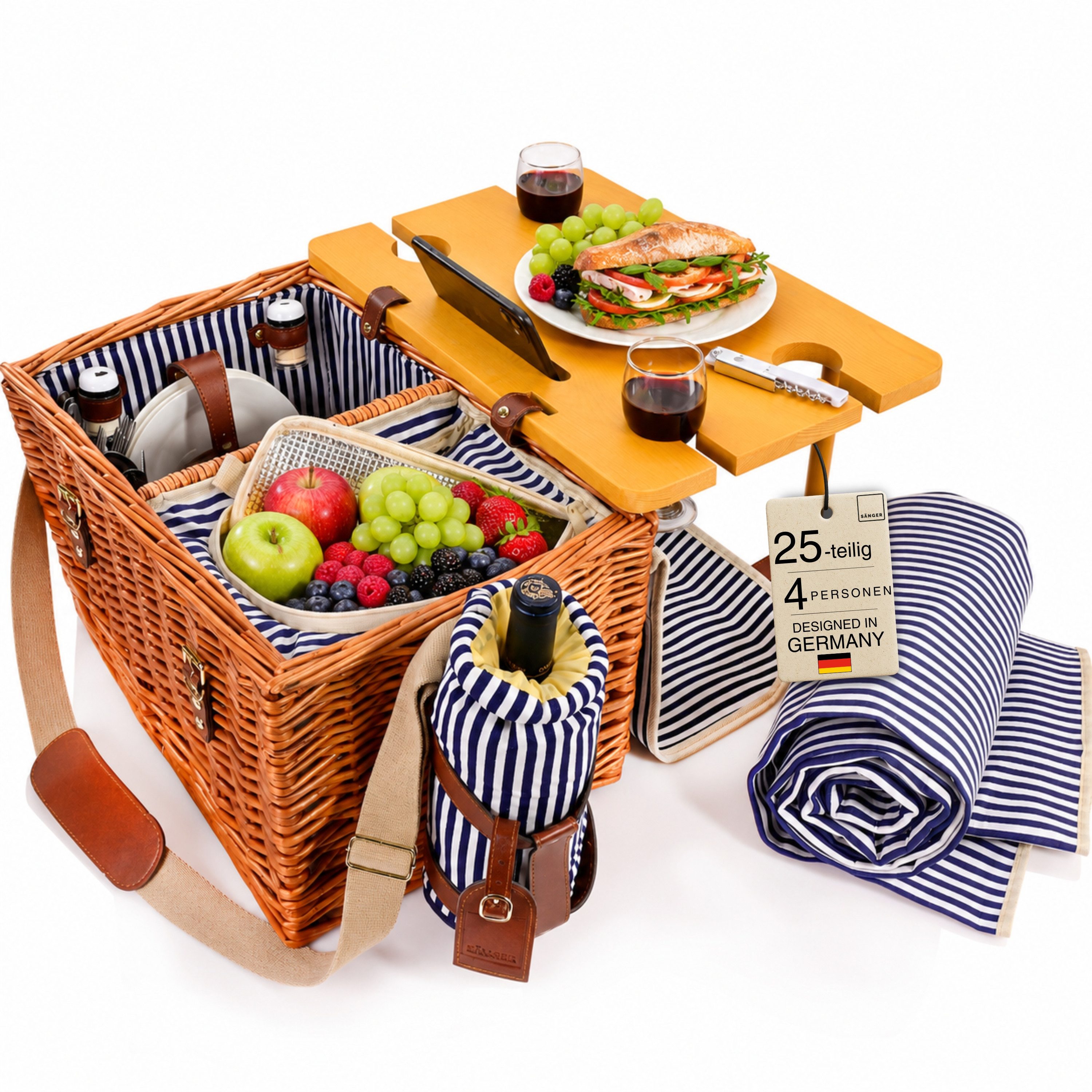 SÄNGER Picknickkorb Borkum (Set, 25 St., Picknickkorb), 4 Personen, integrierter Tisch & Kühltasche