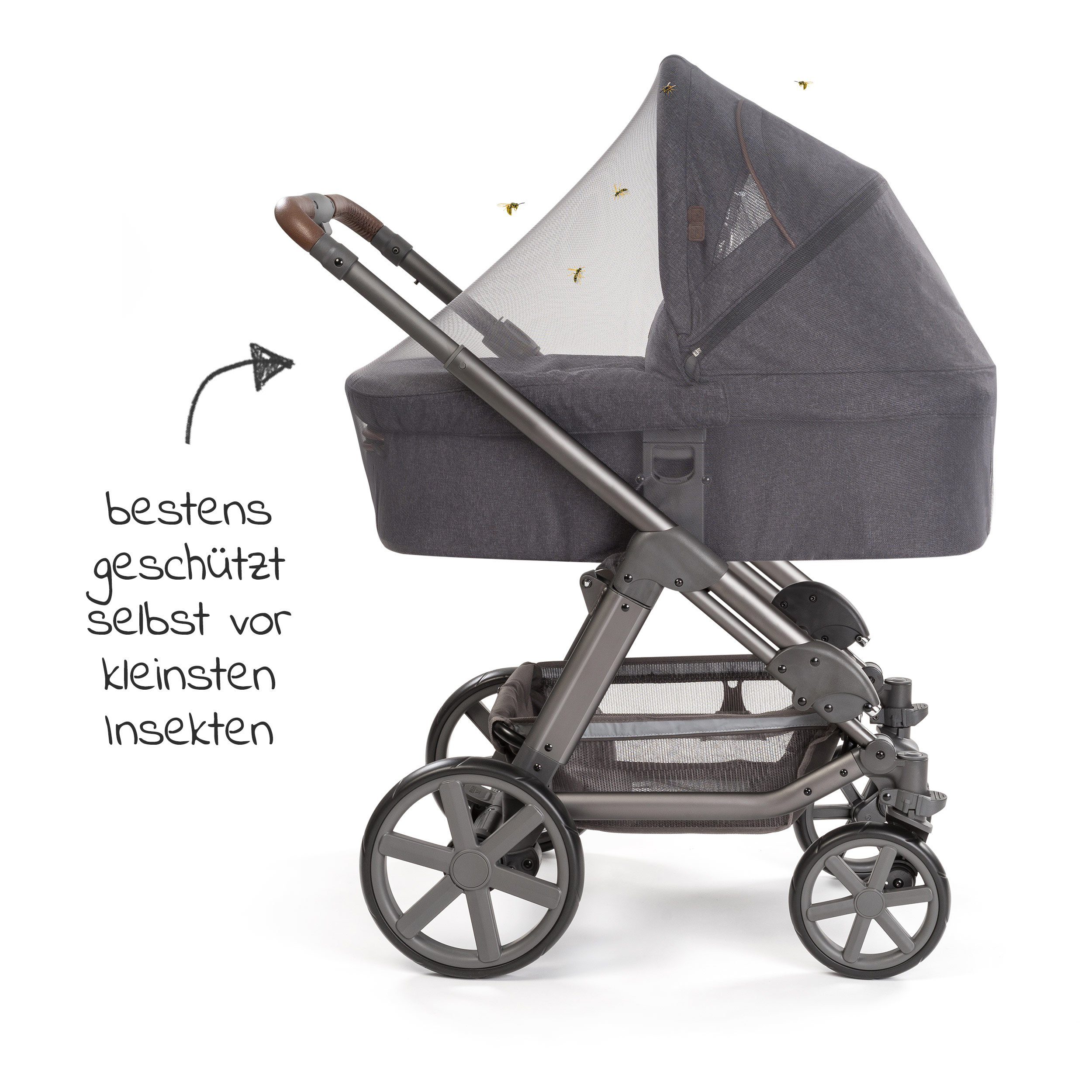 Zamboo Kinderwagenschirm 3-teiliges Sommer- & Schutzset, für Kinderwagen mit Sonnensegel, Insektenschutz & Getränkehalter