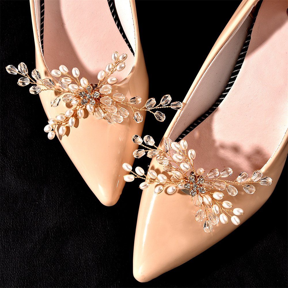 Rouemi Schuhanstecker Schuhschnallen) Paar Schuh Schuhe Goldfarben ein Schnalle, (Zwei Blumen Hochzeit von Schuhe Strass