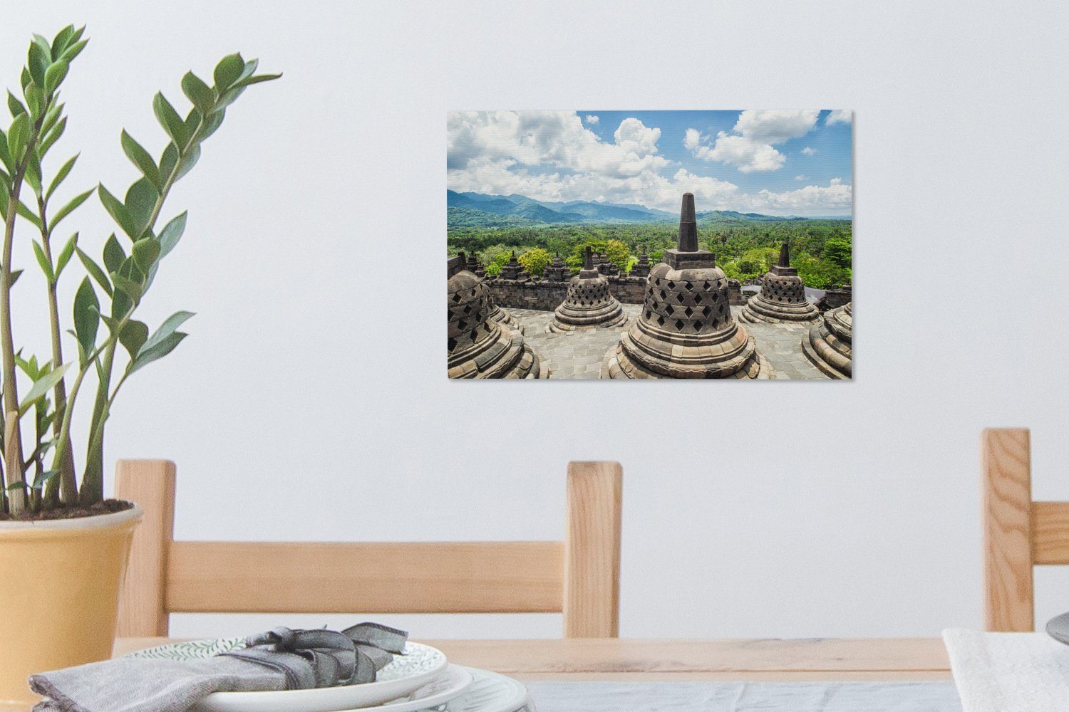OneMillionCanvasses® Leinwandbild Weiße Wolken über 30x20 Leinwandbilder, Borobudur-Tempel, Wanddeko, cm St), Aufhängefertig, (1 dem Wandbild
