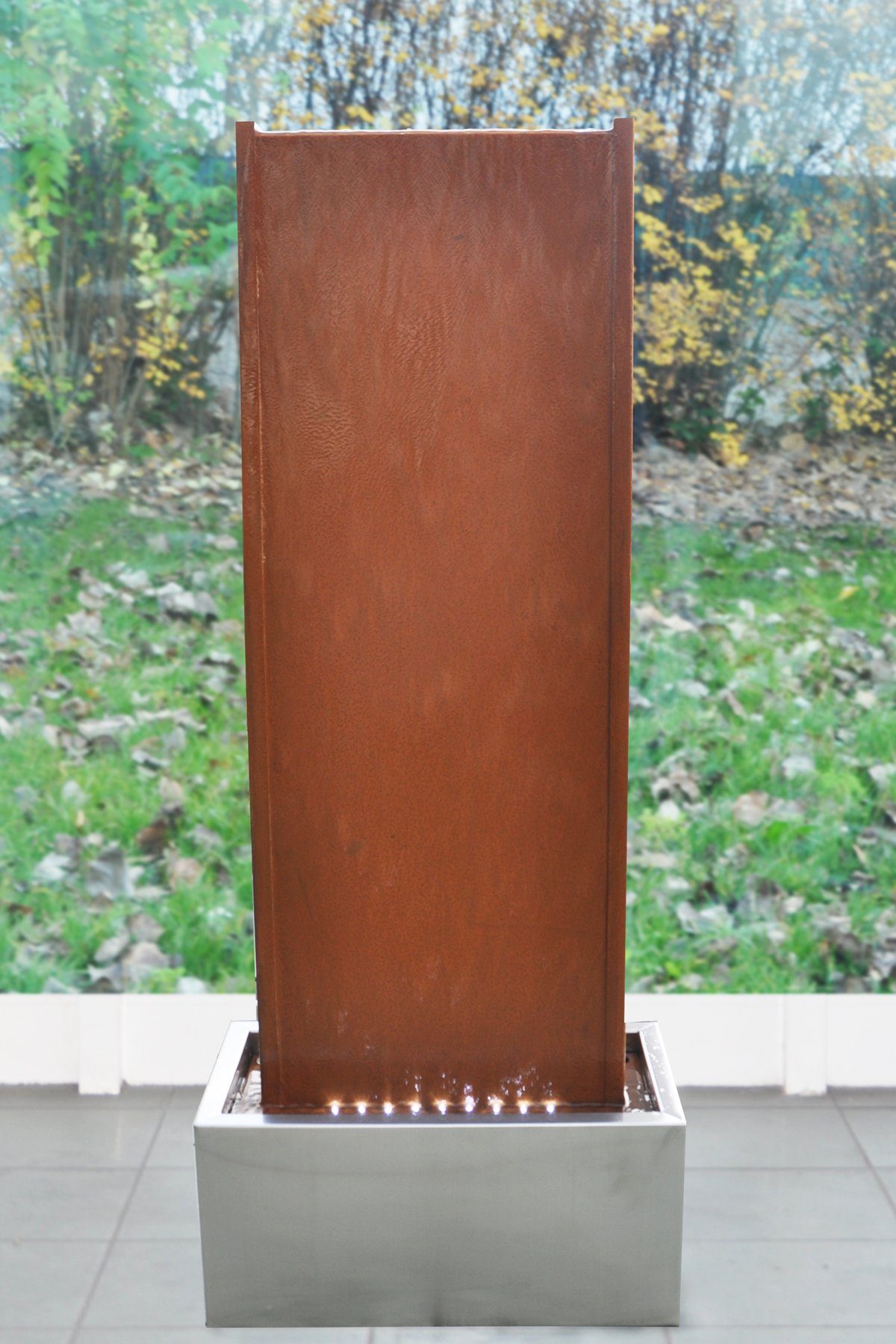 Köhko Gartenbrunnen Wasserwand ca. 97 CM Kombination aus Corten- und Edelstahl mit LED