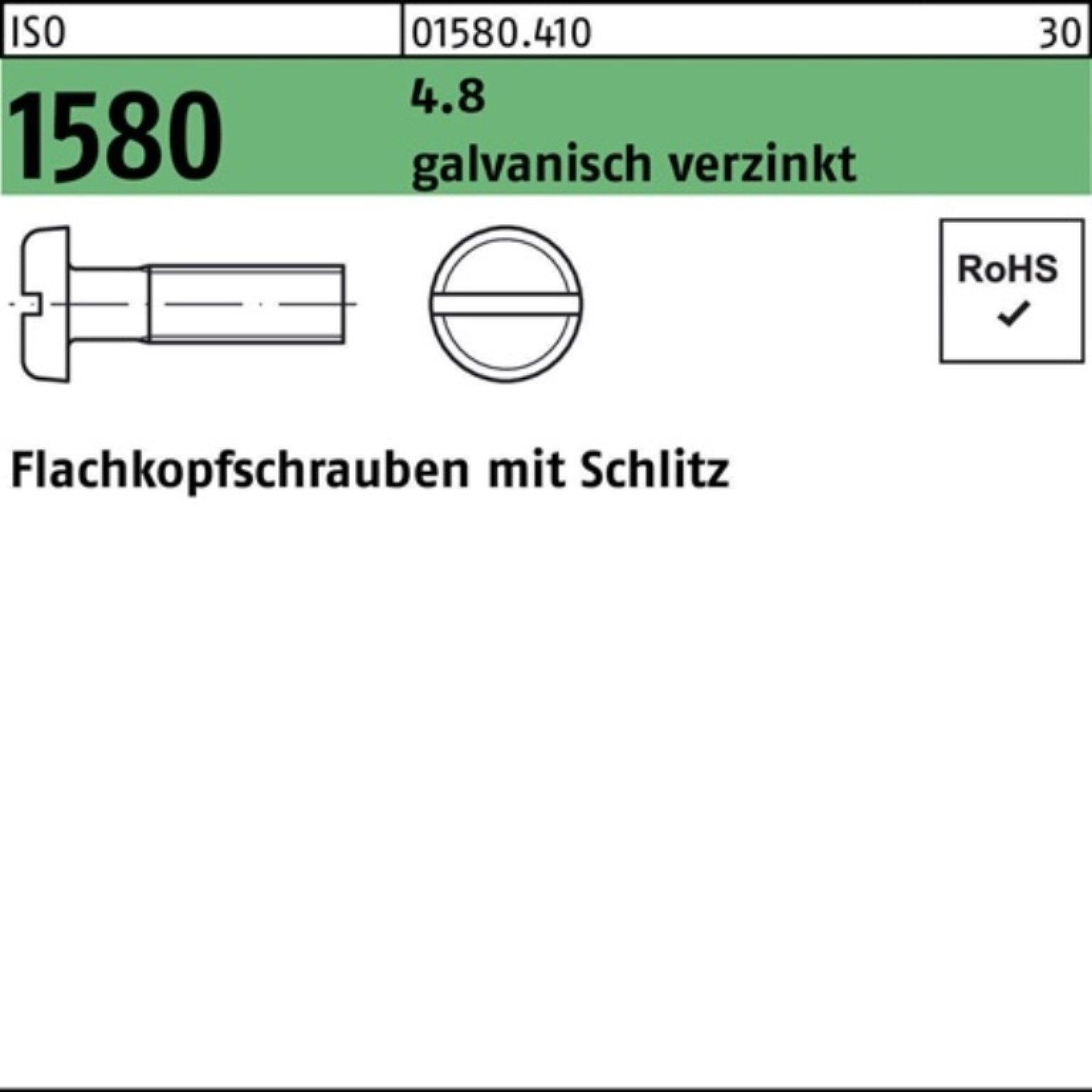 ISO 500er M6x 4.8 Reyher Schraube 1580 50 Pack 30 Schlitz galv.verz. Flachkopfschraube