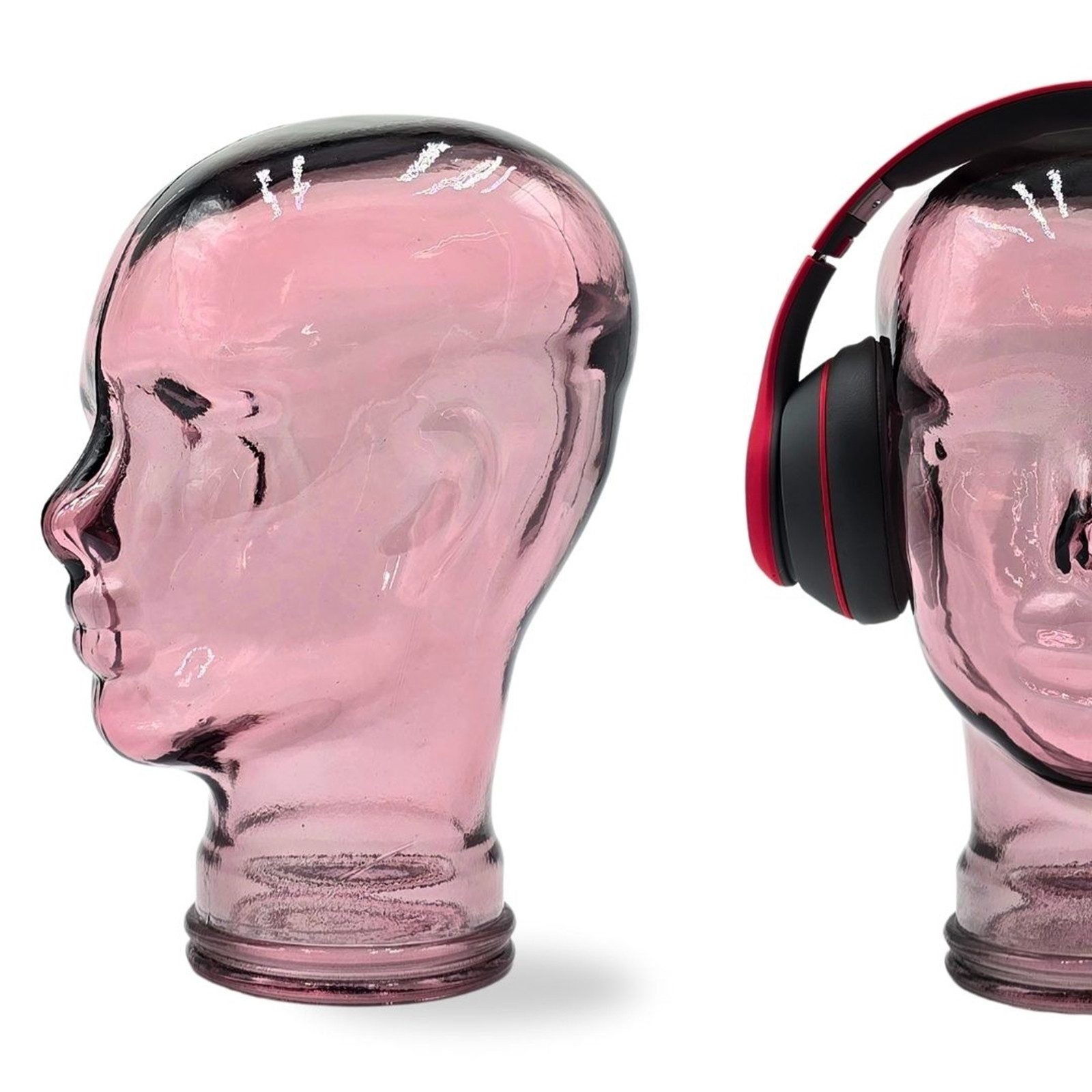 DESIGN DELIGHTS Skulptur Glas KOPFHÖRERSTÄNDER 29cm Glaskopf Skulptur, T08 altrosa