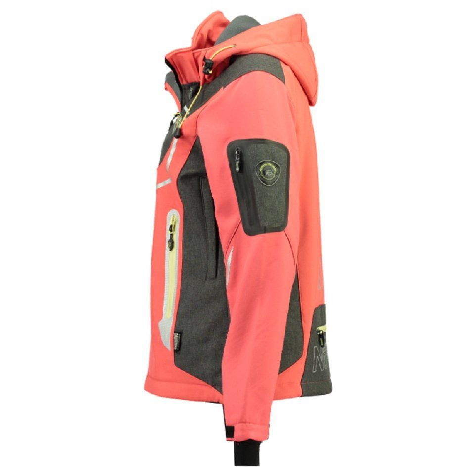 Geographical Norway Softshelljacke Damen Softshell Outdoor Wander Sport Jacke in Unifarbe, mit abnehmbarer Kapuze, mit Stehkragen