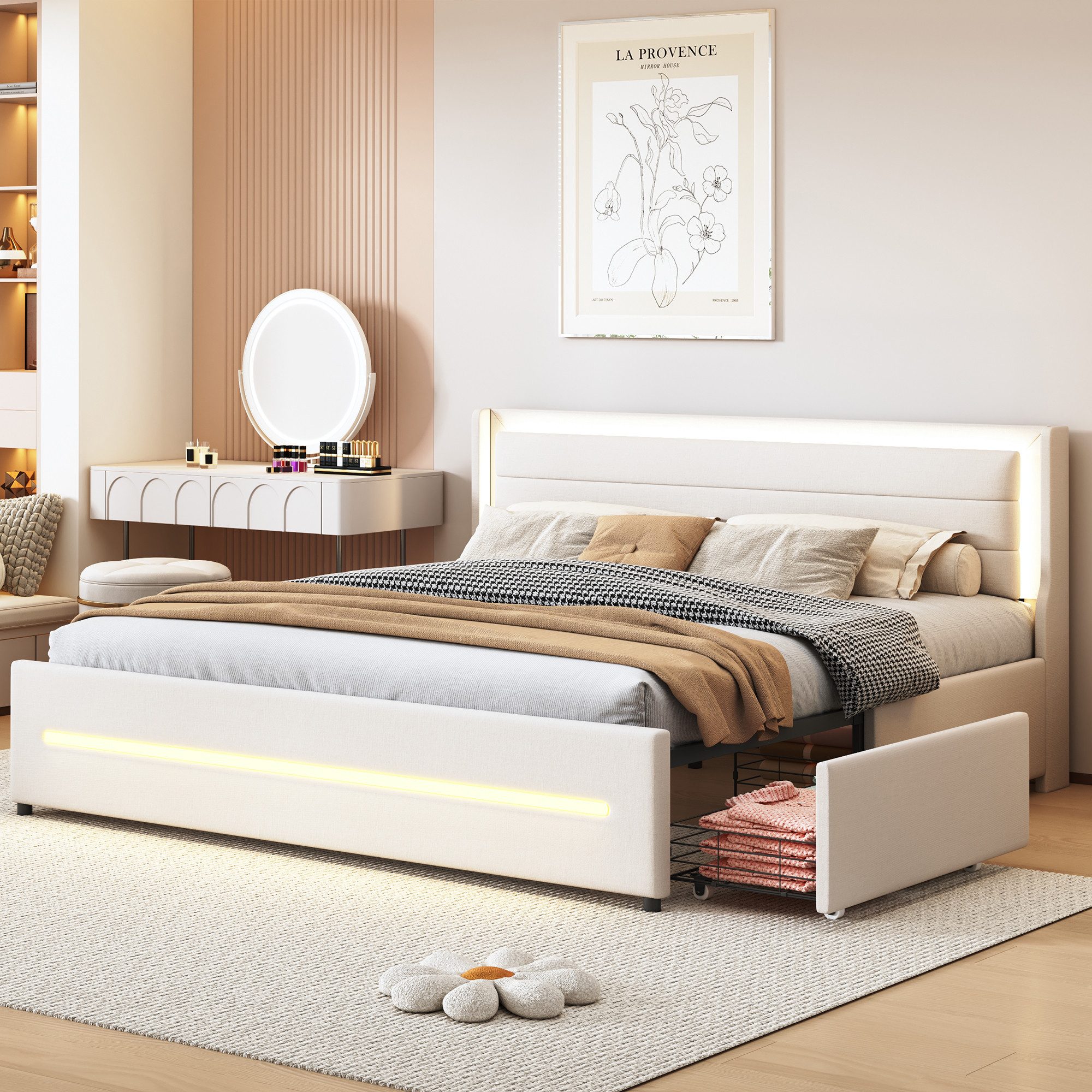 Flieks Polsterbett, LED Beleuchtung Doppelbett 180x200cm günstig online kaufen