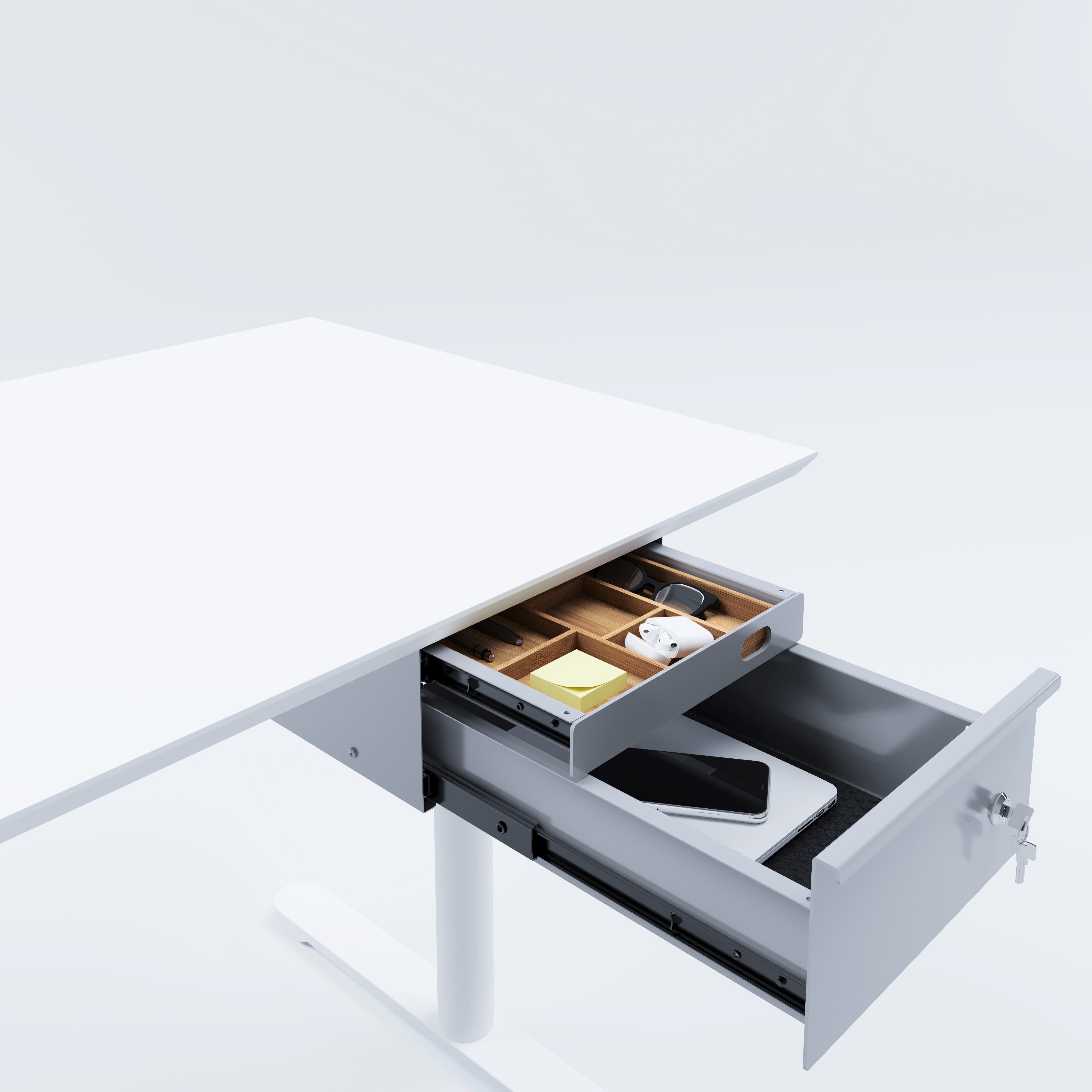 Actiforce Schubladenbox DUO PRO, (Schreibtisch Unterbauschublade, Stiftablage, Organizer, Schubladenauszug, Utensilien-Auszug, Vollauszug, inkl. Bambus-Einlage), zur Befestigung unterhalb der Arbeitsplatte mit praktischer Einlage