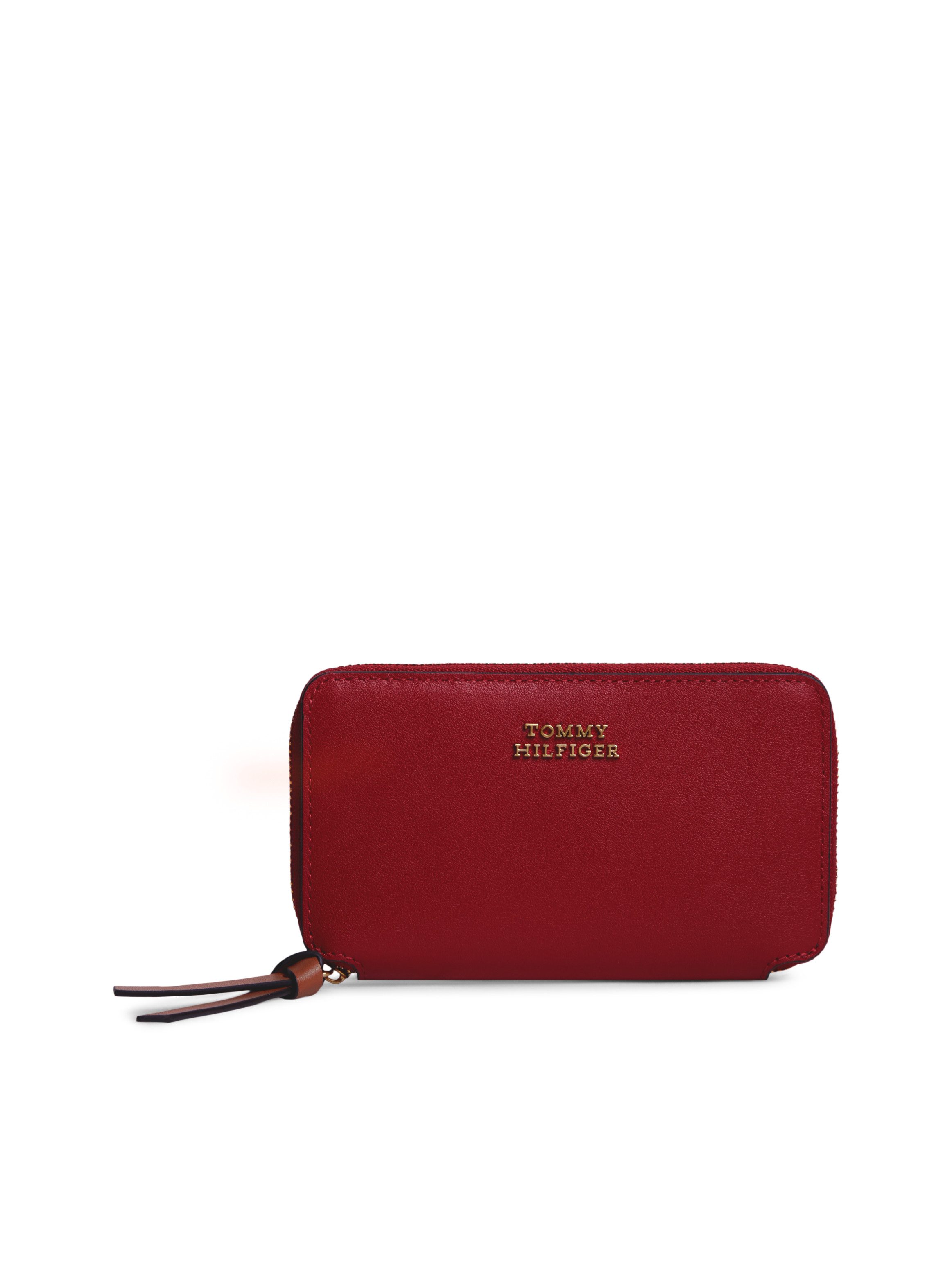Tommy Hilfiger Geldbörse TH LEATHER MED ZA WALLET, Damen Geldbeutel, Portemonnaie mit goldfarbenem Logoschriftzug