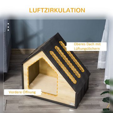 PawHut Hundehütte Hundeschlafplatz mit Kissen Hundehöhle mit schrägem Dach, 60B x 40T x 59.2H cm