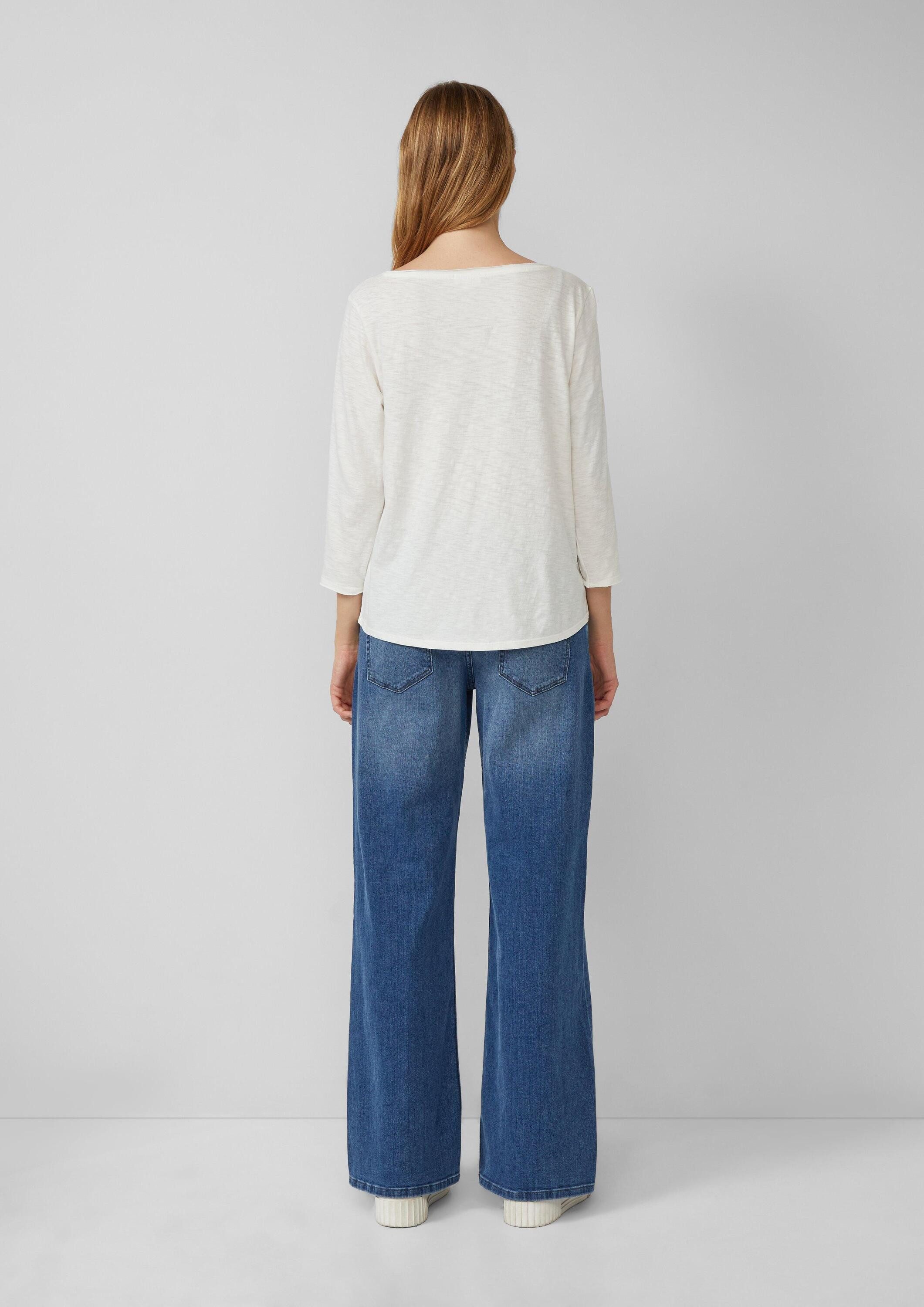 s.Oliver 3/4-Arm-Shirt T-Shirt Shirt mit Flammgarnstruktur und 3/4-Ärmeln