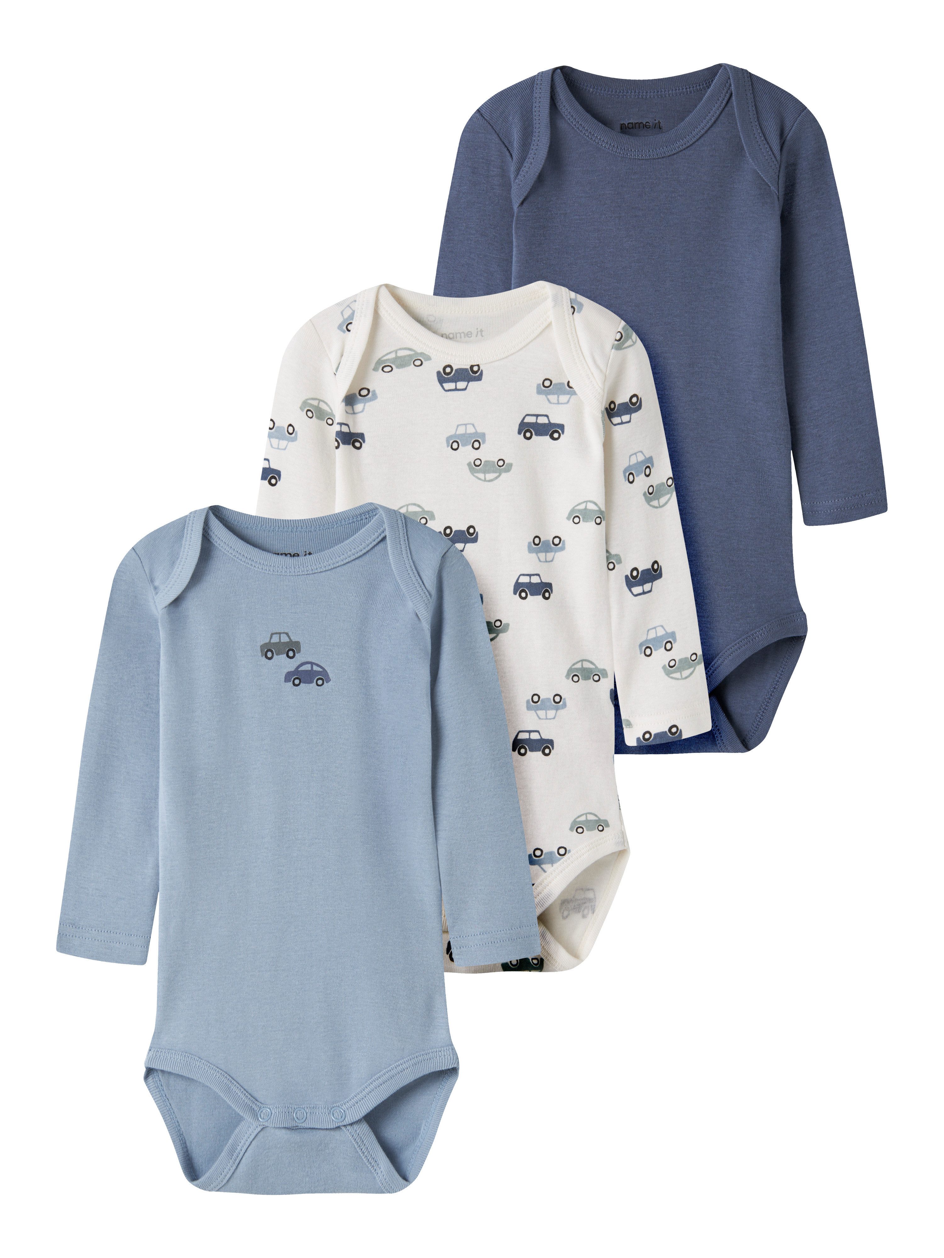 Name It Langarmbody NBMBODY 3P LS CAR NOOS (Packung, 3-tlg) Baumwolle