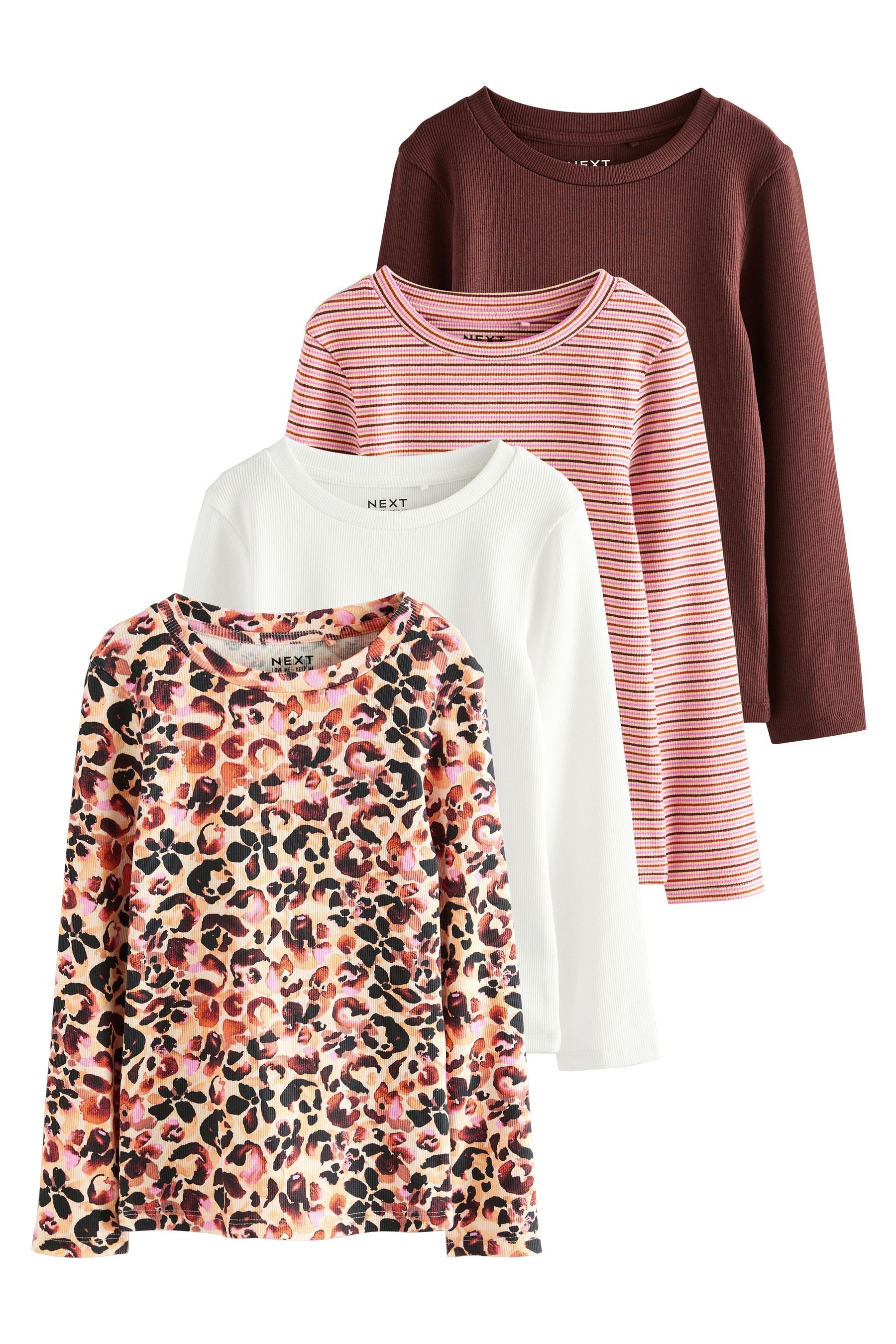 Next Langarmshirt Gerippte Langarm-T-Shirts, 4er-Pack (4-tlg)