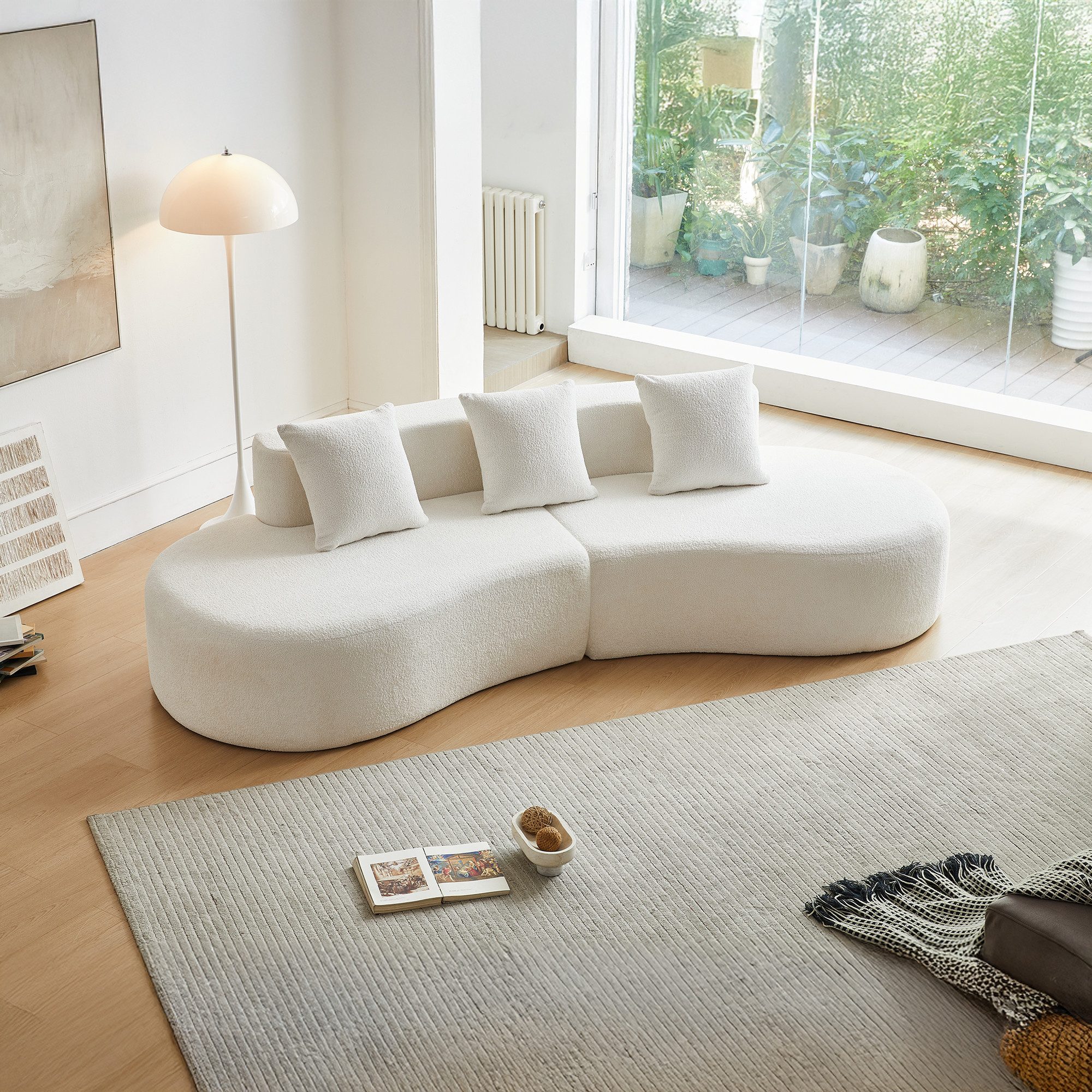 i@home Ottomane Komprimiertes Sofa, Gebogenes Sofa, Bequem und Stylish, Ohne Montage, 277*103*68(L*W*H), Weiß/Blau/Grau