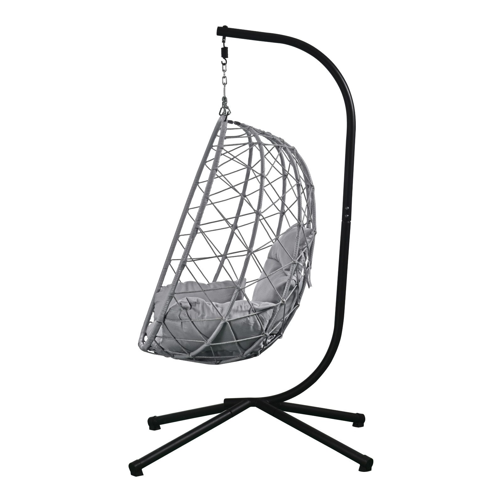 RAMROXX Hängesessel NEW XXL Gestell Schwarz mit Korb und Kissen Hell Grau