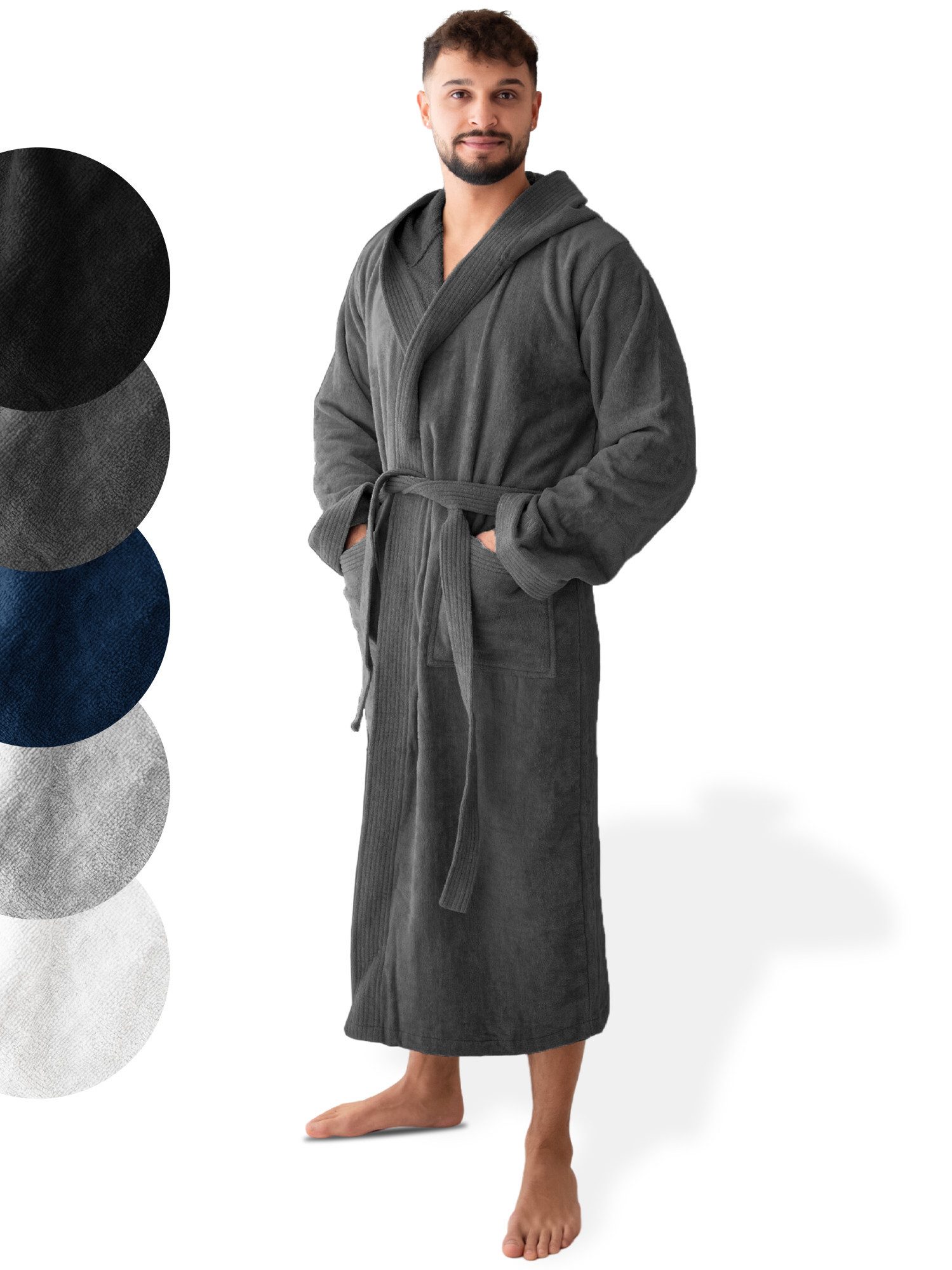 SIEGENTHAL Herrenbademantel 100% Baumwolle Frottee Velours mit Kapuze Waden günstig online kaufen