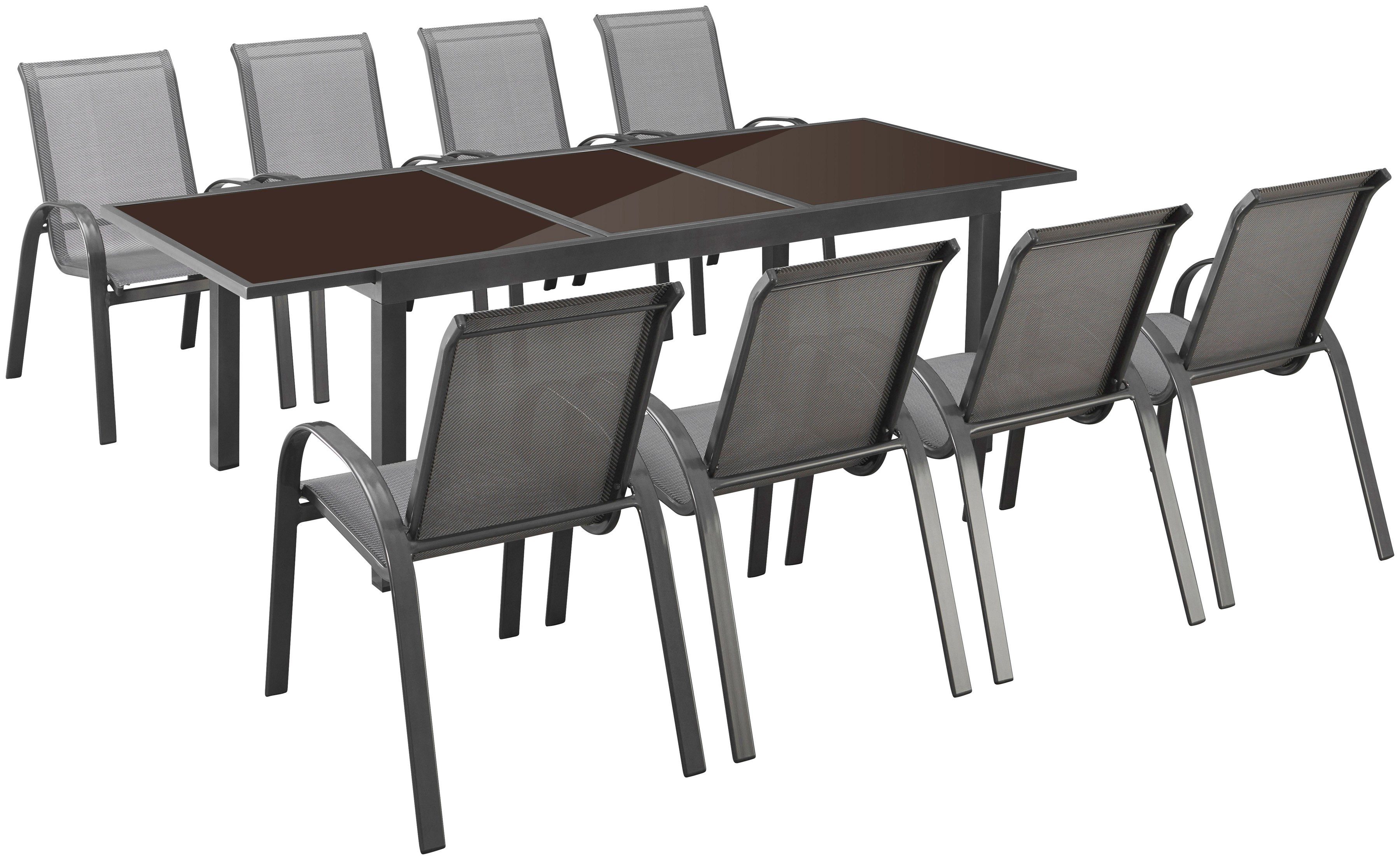 MERXX Garten-Essgruppe Amalfi, TOPSELLER!, (9-tlg., 8 Stapelsessel, 1 Ausziehtisch 180(240)x100 cm, OTTOs Choice), pulverbeschichtetes Aluminium, 100 % Polyester,für 8 Personen geeignet