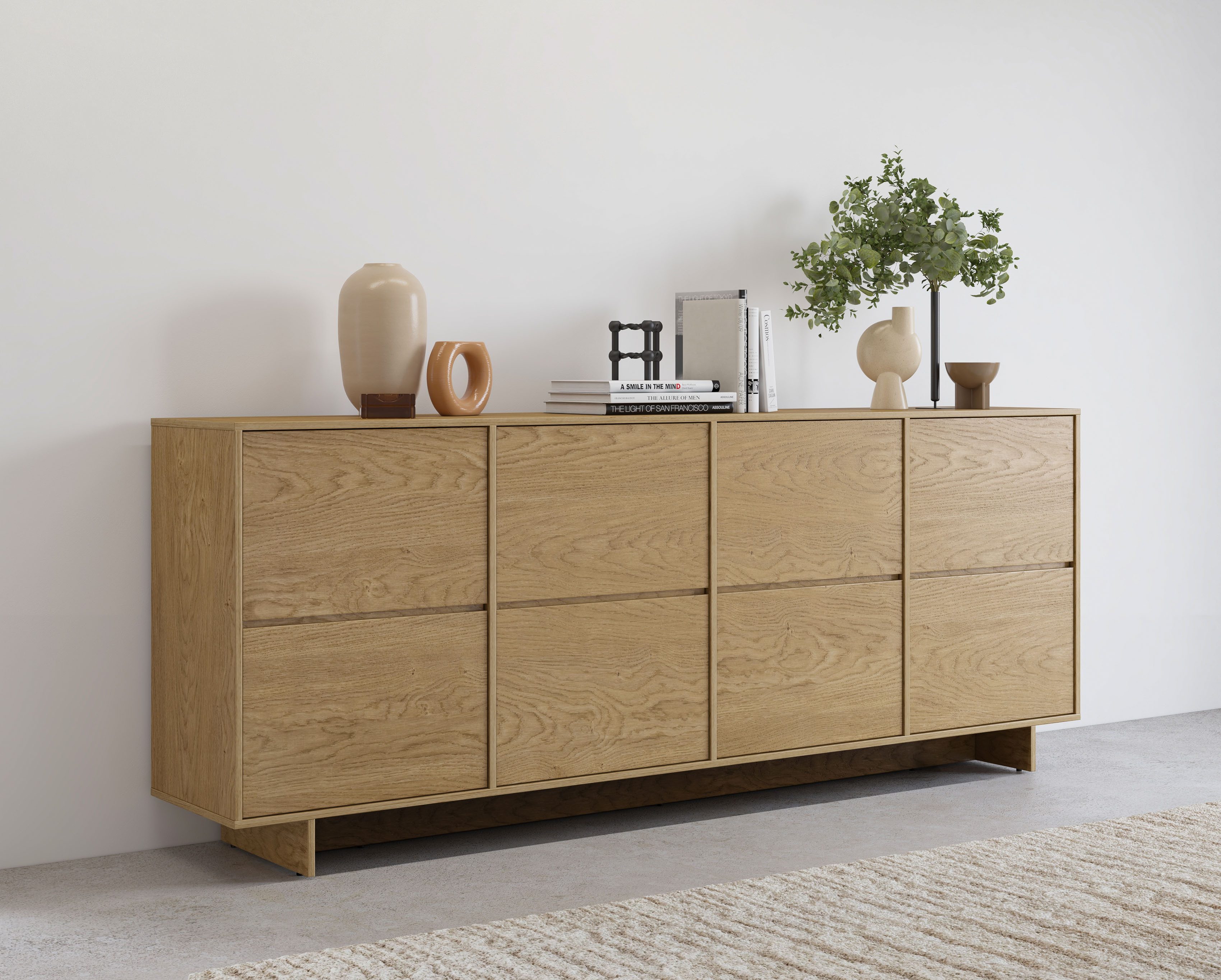 OTTO home Sideboard Tatami, Stilvolle, moderne grifflose Kommode 4 Türen, Breite 220cm, Anrichte mit viel Stauraum, Böden verstellbar, push-to-open-Funktion