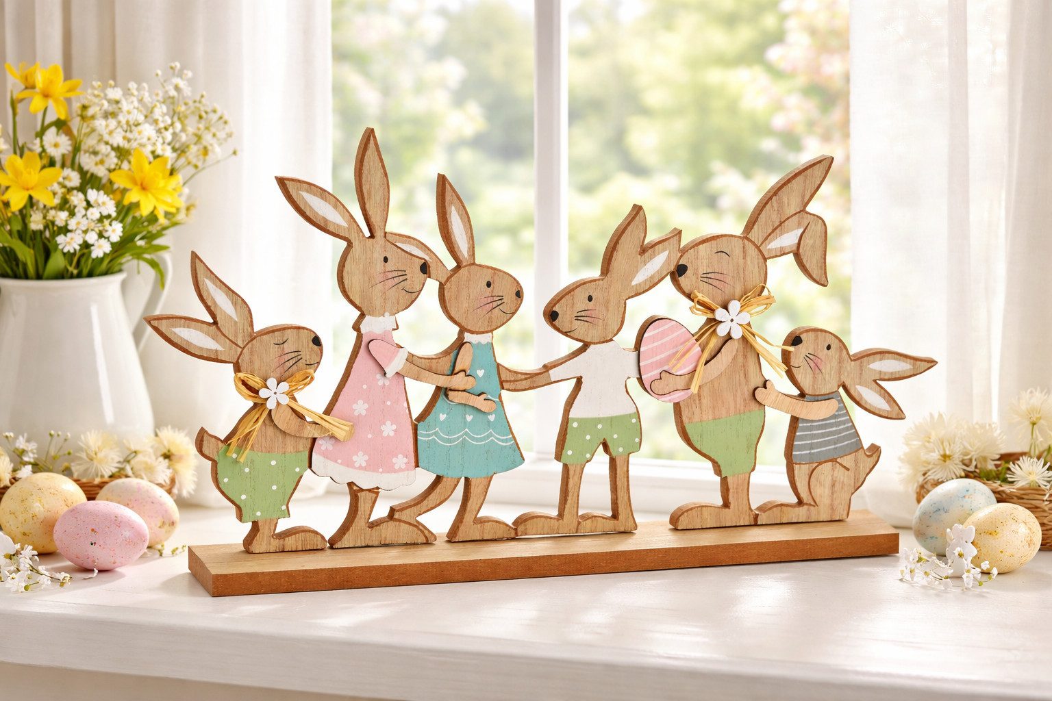 LB H&F Lilienburg Dekofigur Osterdeko Figur Hase Hasenfamilie Aufsteller Holz XL gross (Tischdekoration Kaninchen Shabby Vintage Hygge niedlich süß edel Design Frühlingsdeko Fensterbrett 2026 Liebe Familie Family Kaninchen modern Osterschmuck bunt Häschen Mutter, Frühjahrsdeko zum hinstellen aufstellen kaufen Objekt), Tischdeko Tischschmuck Fenster Frühling Frühjahr Geschenk Idee Paar innen Tierfigur Hasengruppe bunt Osterhase, Deko Ostern Frühling Frühjahr Tisch Dekoration Skulptur Wohnzimmer), Dekofigur HASENFAMILIE XL Osterfigur Hasenfigur Eingangstüre
