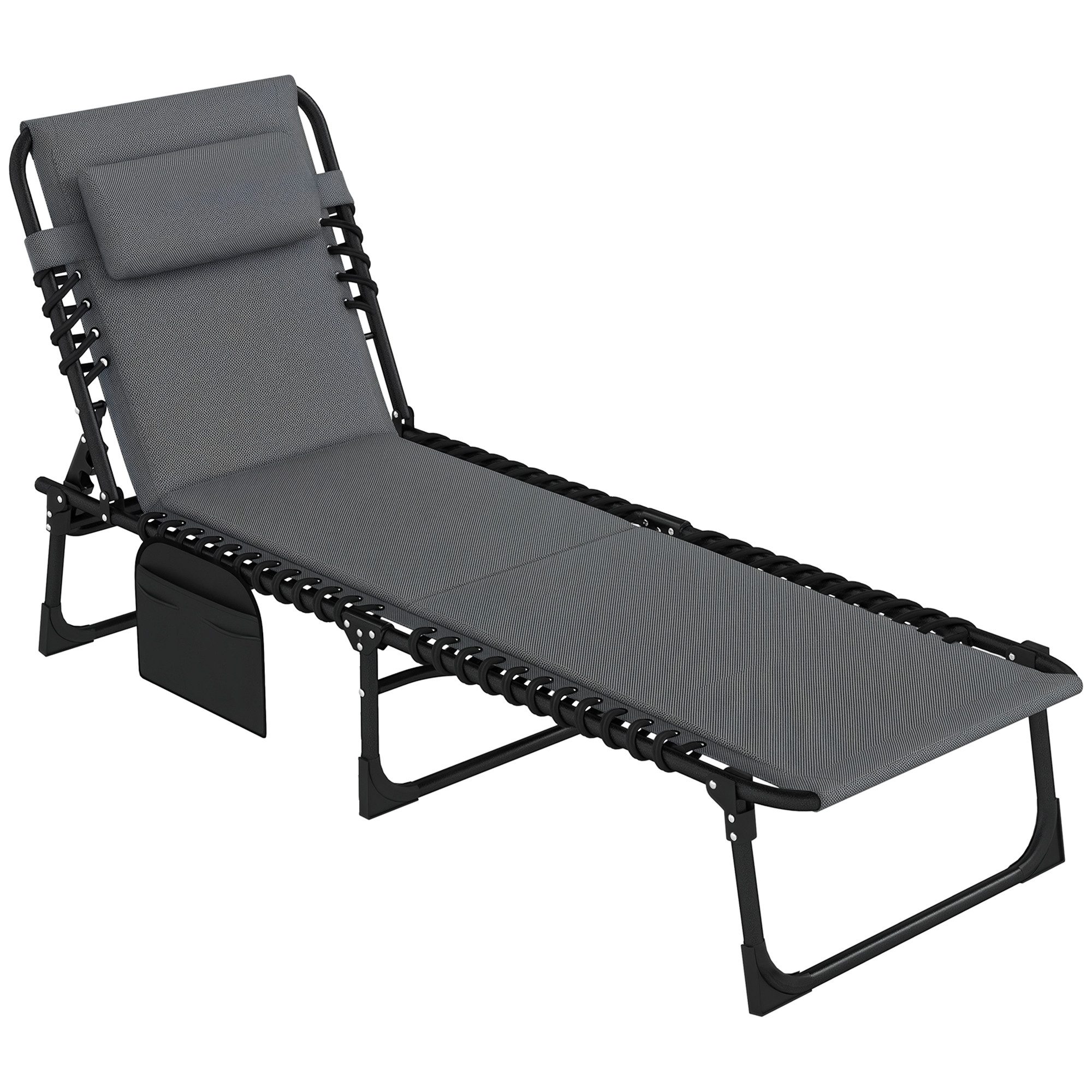 Outsunny Gartenliege mit Seitentasche, Kopfkissen, 5-Fach verstellbare Rück günstig online kaufen