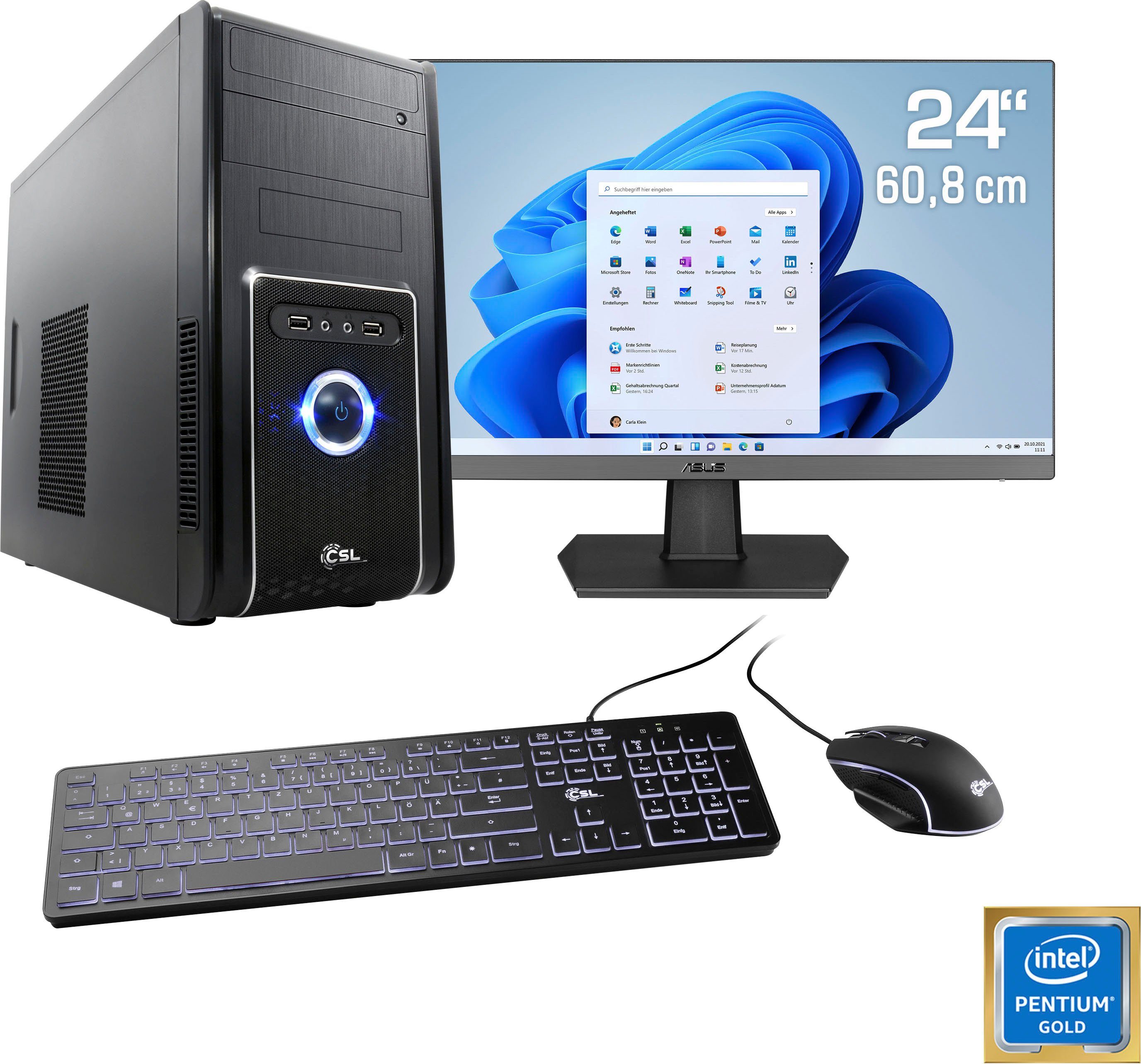 CSL Speed V21813 PC-Komplettsystem (24", Intel® Pentium Gold G6400, 8 GB RAM, 500 GB SSD) schwarz